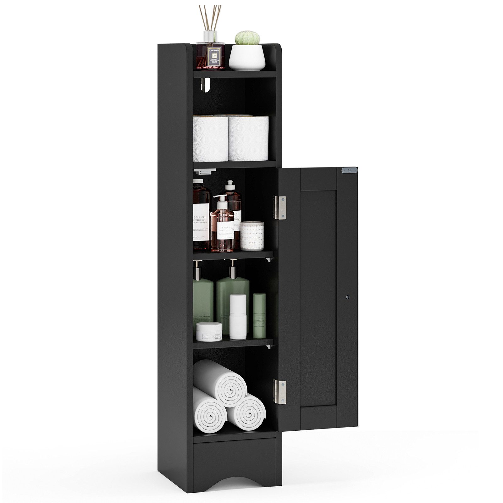 COSTWAY Badkommode, Badezimmerschrank schmal mit verstellbaren Ablagen, weiß