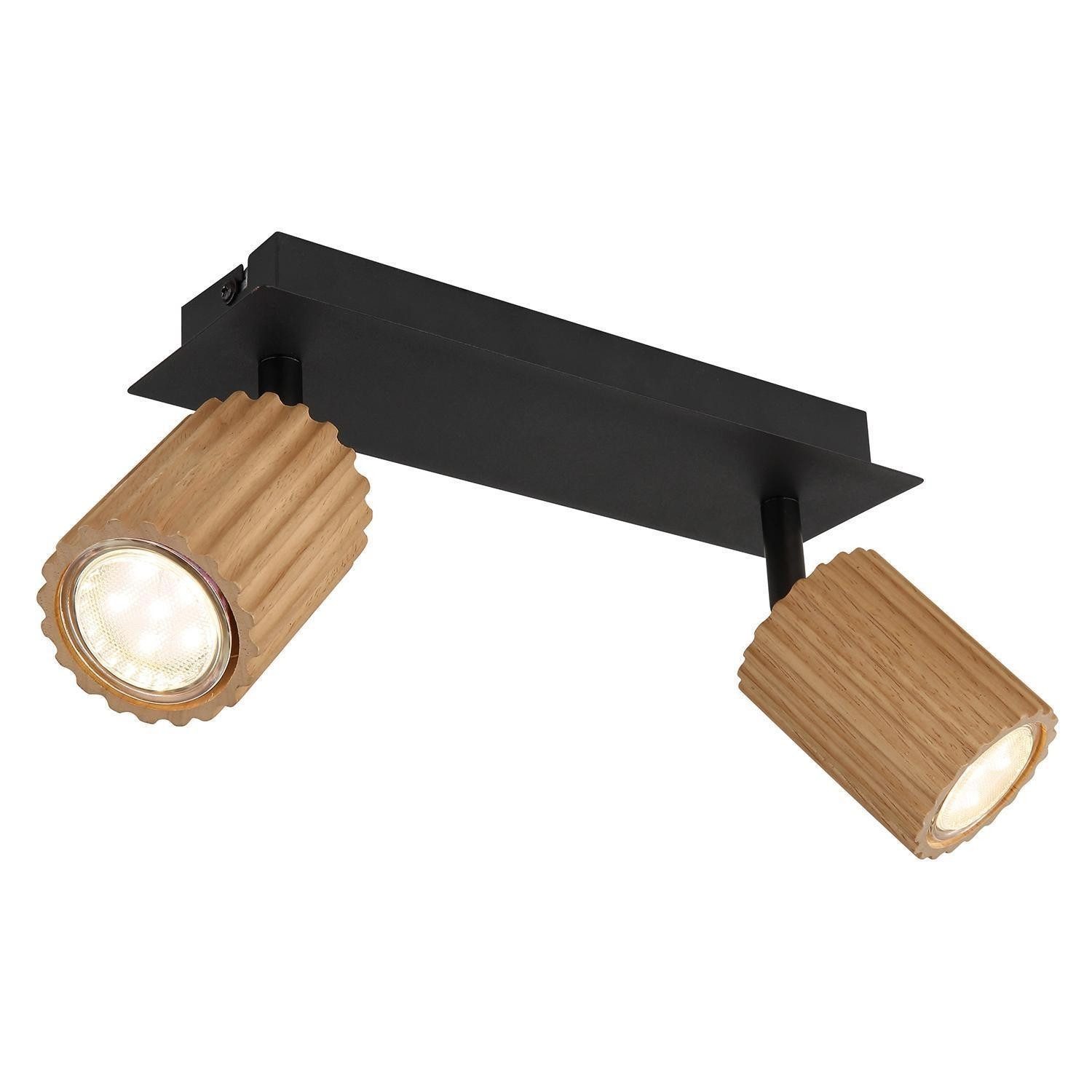 GLOBO LIGHTING Deckenstrahler WENZEL, 2-flammig, 25,5 x 13 cm, Braun, Schwarz, ohne Leuchtmittel, Metall, Лампыschirme aus Holz