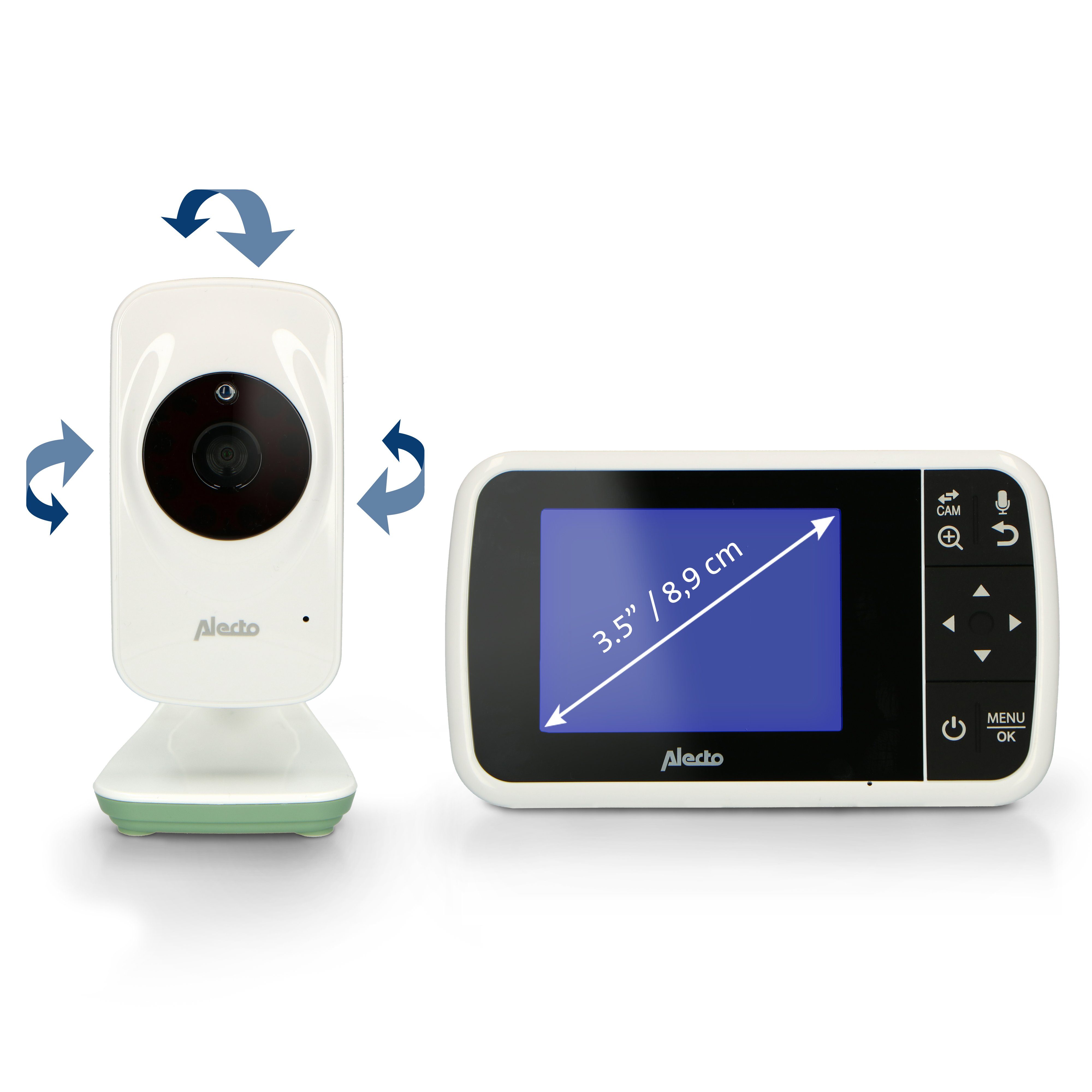 Video-Babyphone 4 VOX-Funktion, Alecto Elternteil, auf und DVM-135, Babyteil, Energiespar-Modus Kameras erweiterbar Baby