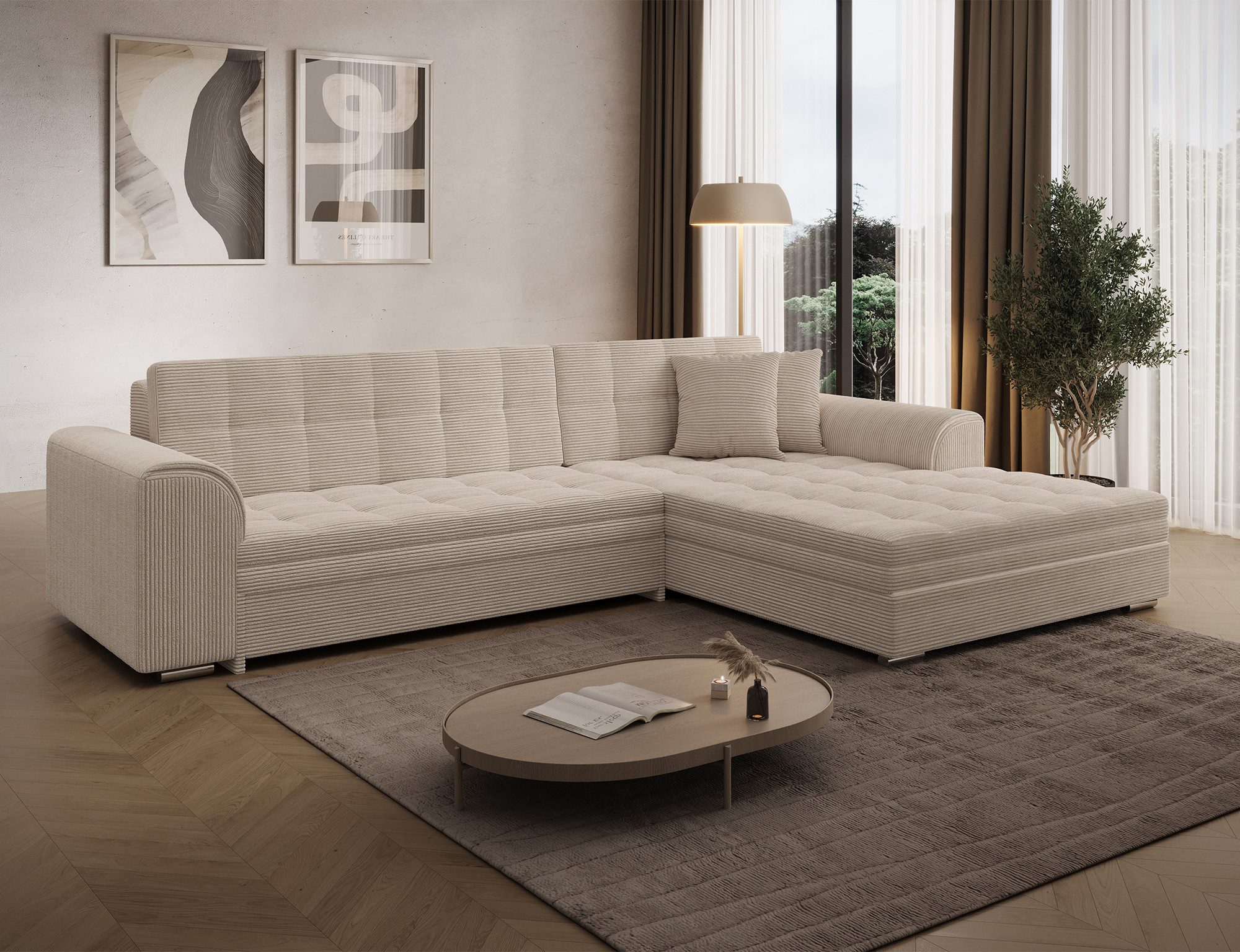MF Design Ecksofa Ecksofa mit Schlaffunktion in Webstoff, Dolphin / false / Ja
