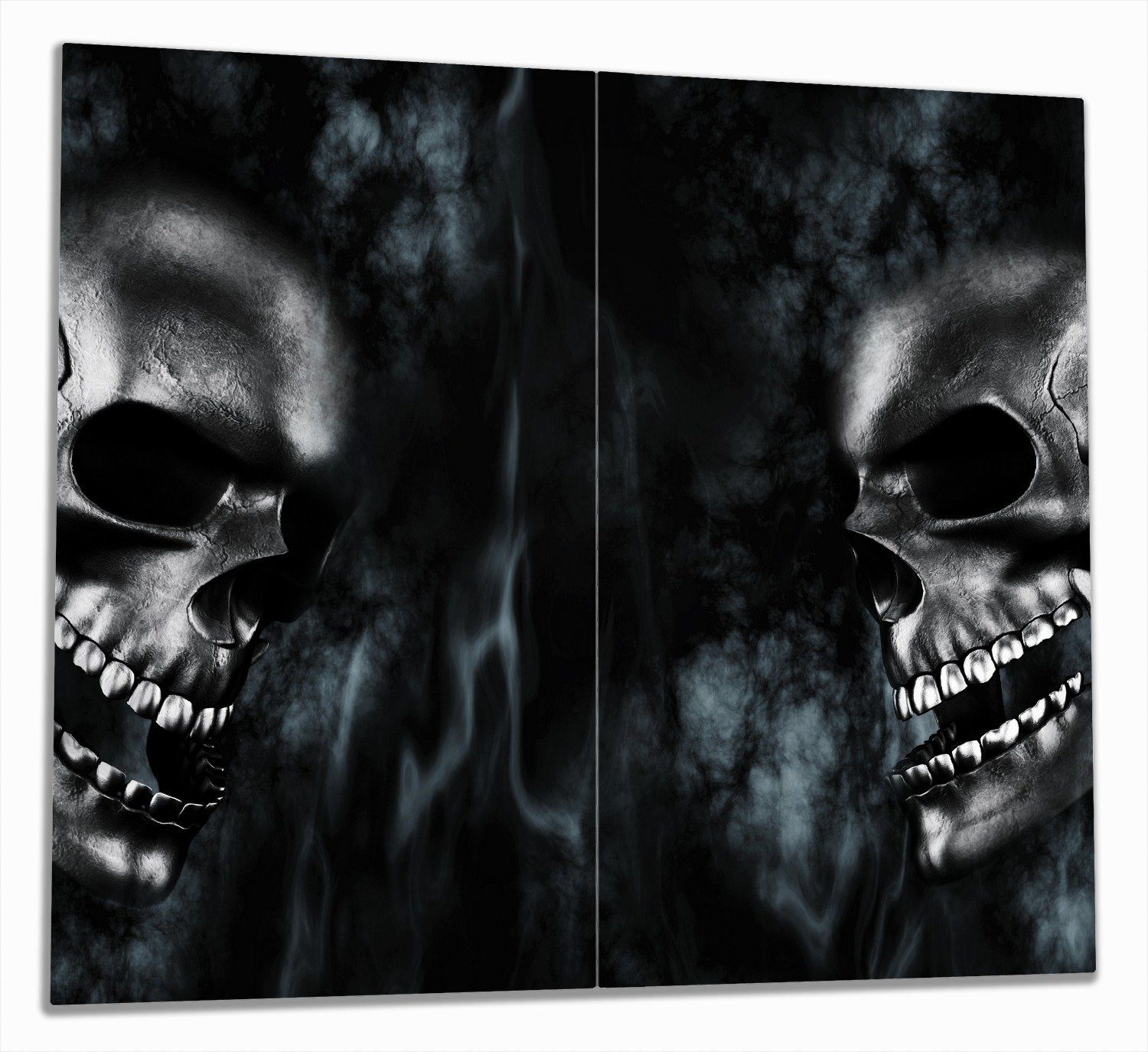 Wallario Herd-Abdeckplatte Rauchende Schädel, ESG-Sicherheitsglas, (Glasplatte, 2 tlg., inkl. 5mm Noppen), verschiedene Größen