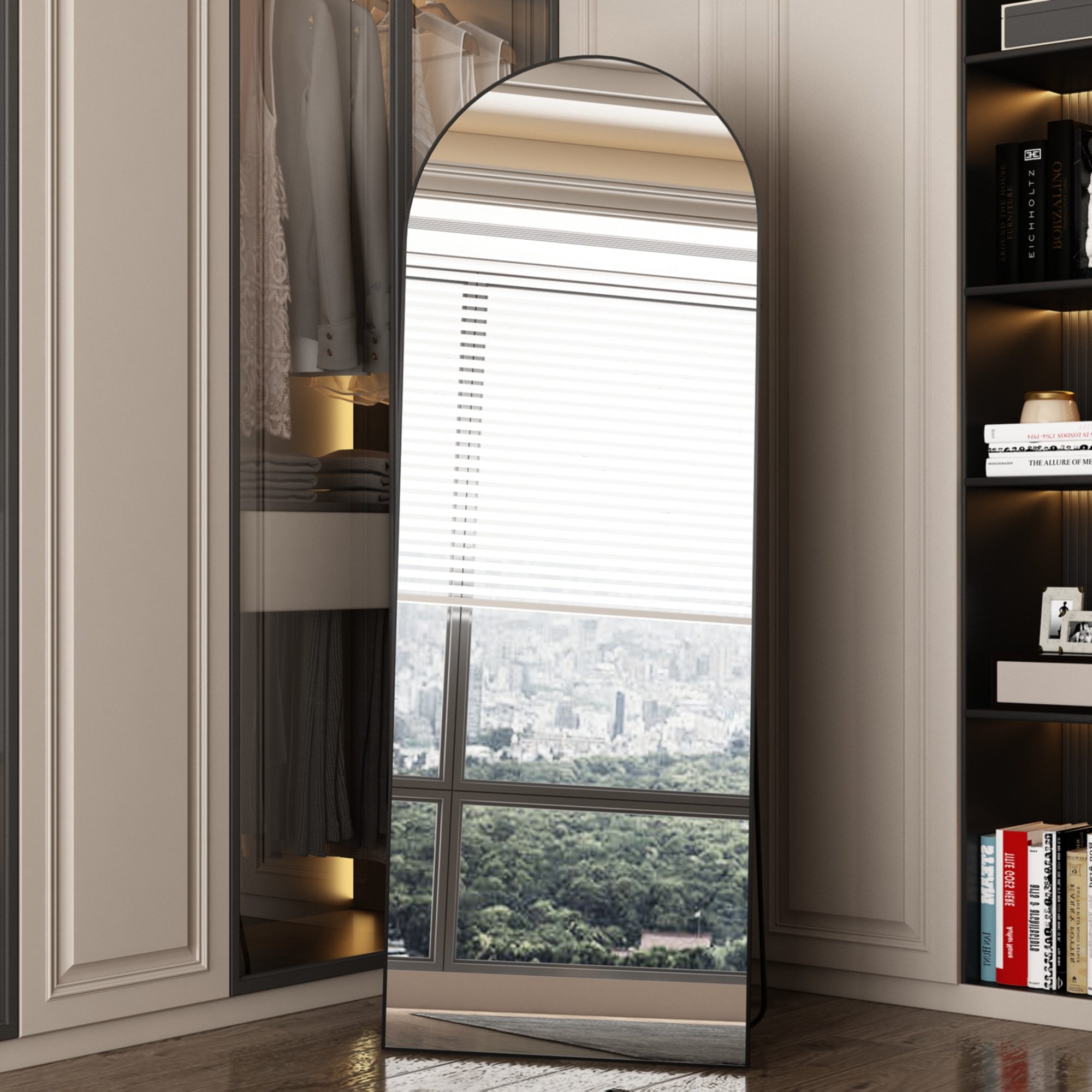 CASSILANDO Ganzkörperspiegel gewölbter Bodenspiegel, großer Boden-Spiegel,mit Alu-Rahmen,162*53cm, Ganzkörperspiegel mit Halterung, Wandspiegel,Gewölbter Schminkspiegel