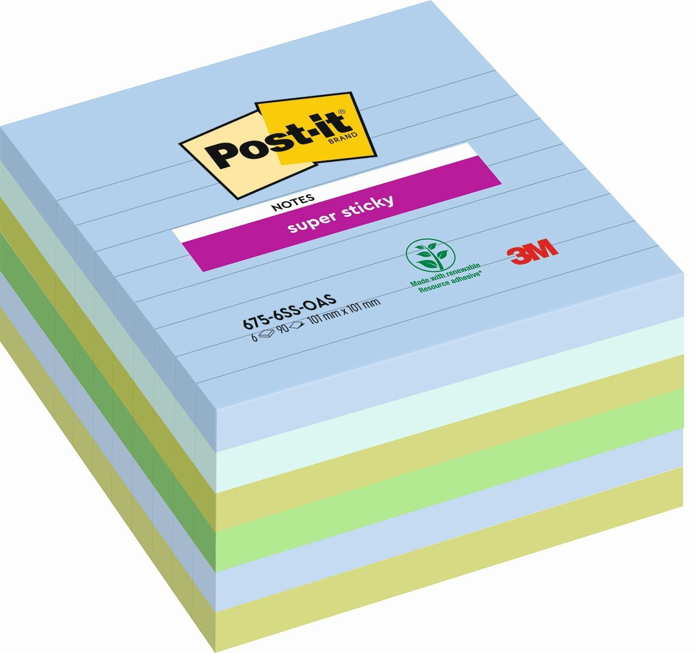 Post-it® Haftnotizblock Haftnotizblock Super Sticky Notes Oasis Collection - 101 x 101 mm