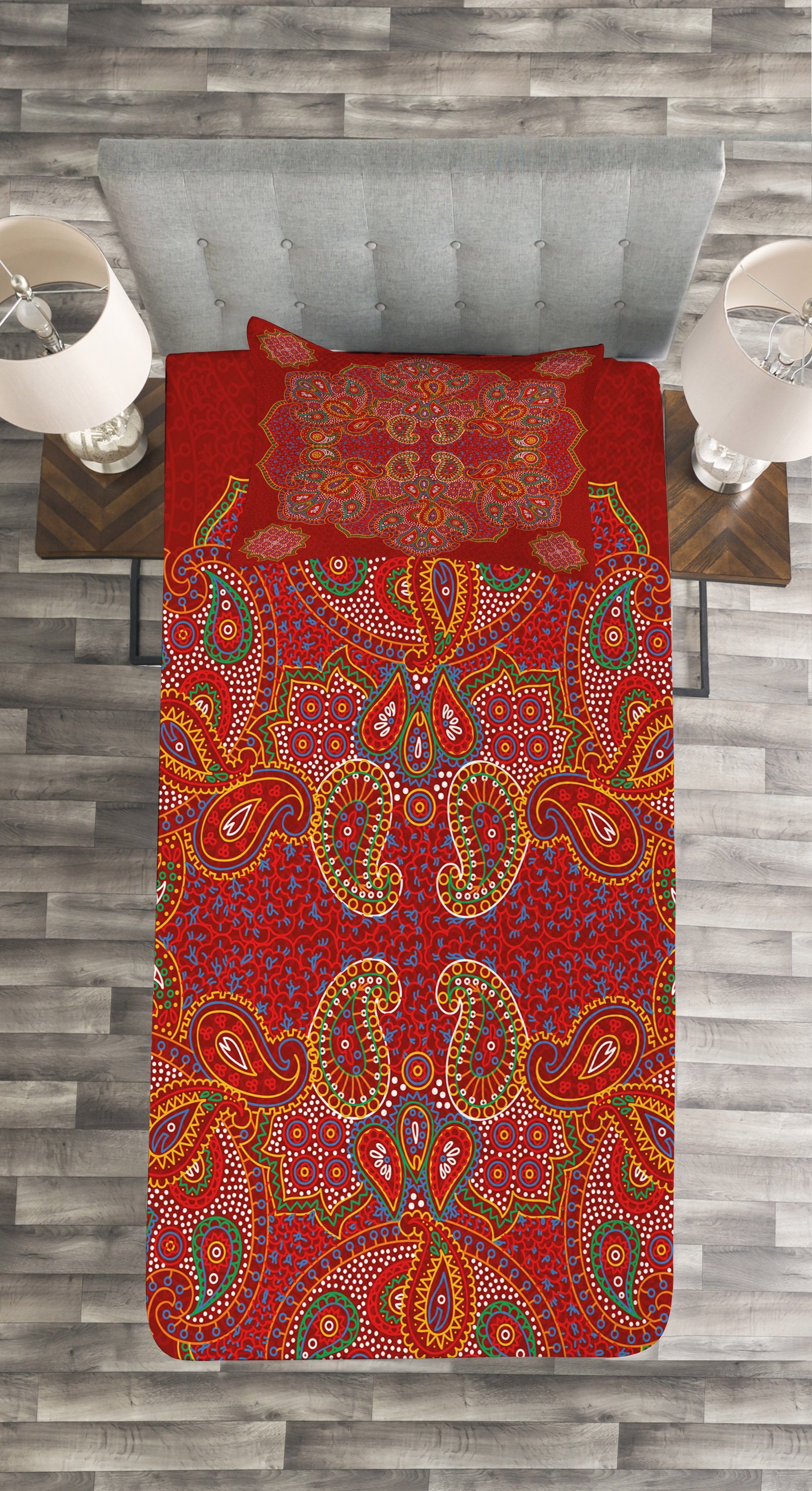 Abakuhaus, Tagesdecke Paisley Red Persian Waschbar, Set Mandala Kissenbezügen mit