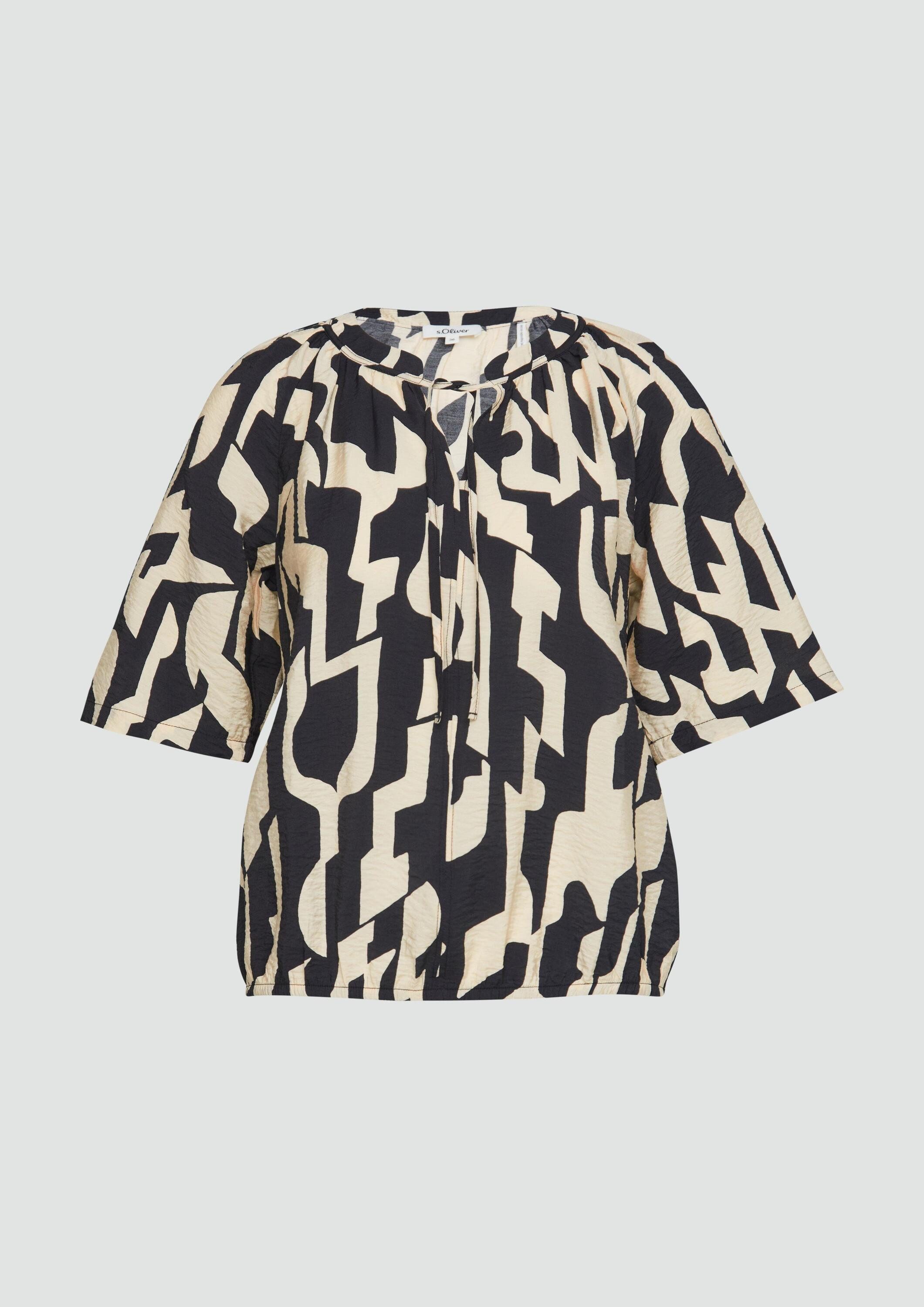 s.Oliver Kurzarmbluse Bluse Strukturierte Bluse mit Halbarm im O-Shape