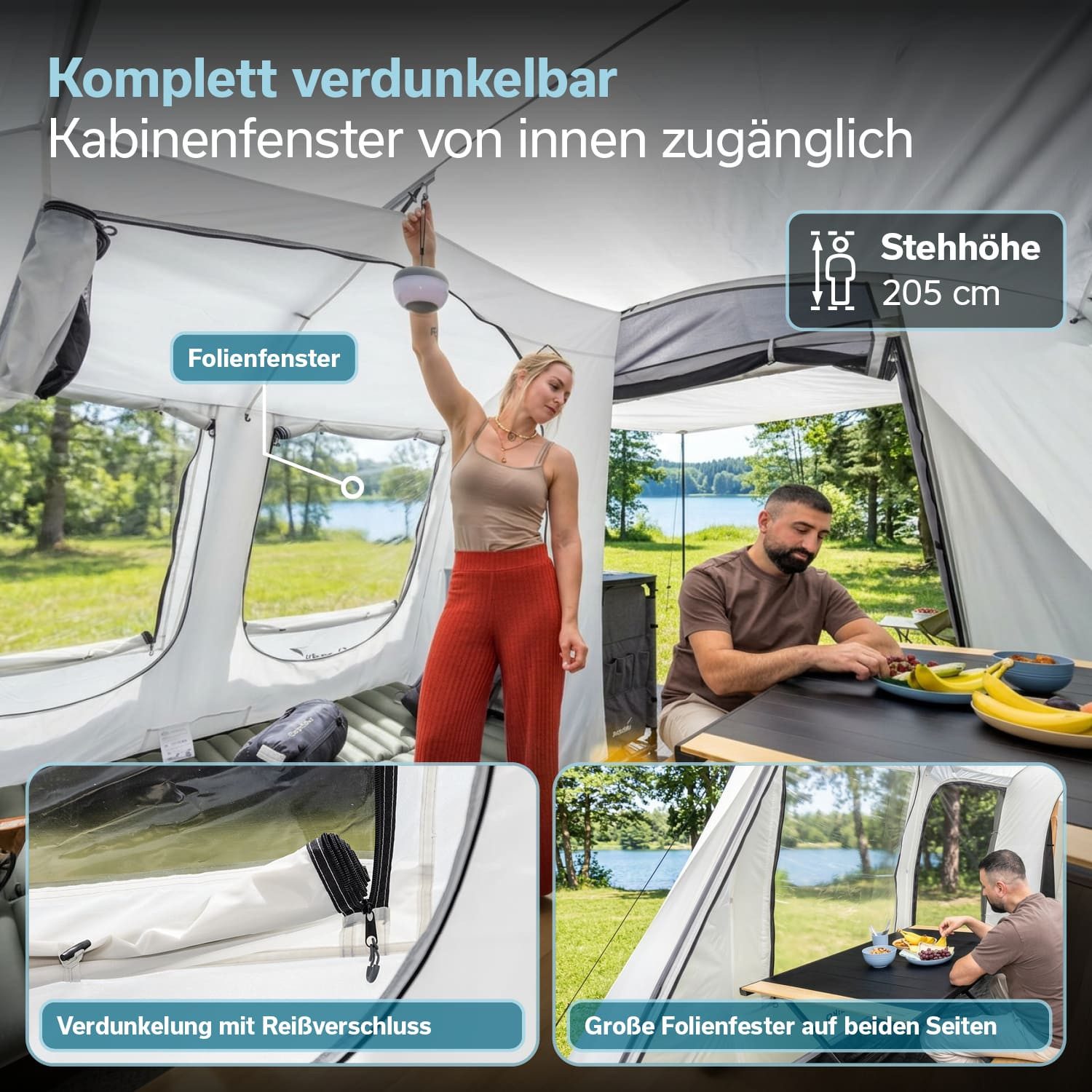 Skandika Tunnelzelt Busvorzelt Camper Tramp 2 Protect XL, Vorzelt 2-4 Personen, Personen: 2 (eingenähter Boden, Front- und Seitentür mit Moskitonetz versehen), 3000 mm Wassersäule, freistehend nutzbar, Maße (350 + 95)×320x205 cm
