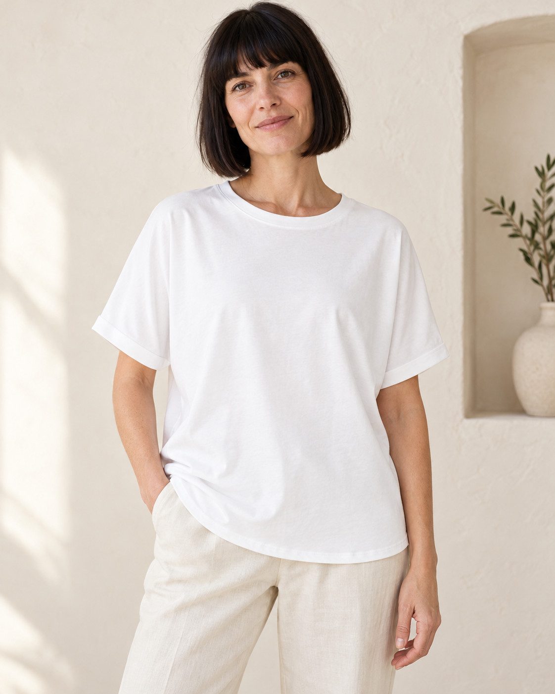 Sitztgut T-Shirt für Damen, Oversize mit Fledermausärmeln (1-tlg) 155 g/m² Single Jersey mit umgeschlagenen Ärmeln