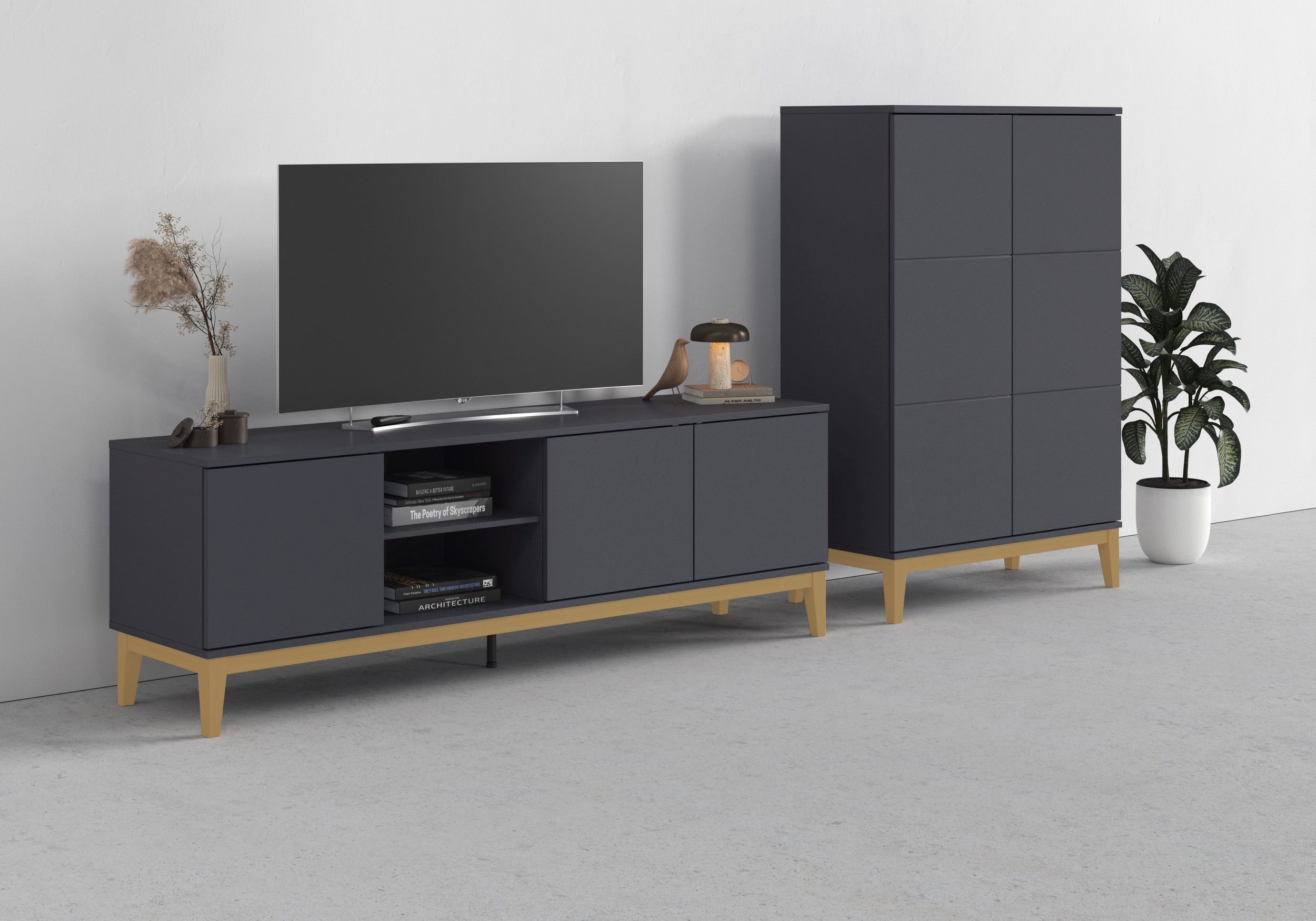 OTTO home Lowboard Maryd (1 St), Kommode, Untergestell in Holzoptik, Breite 160 cm
