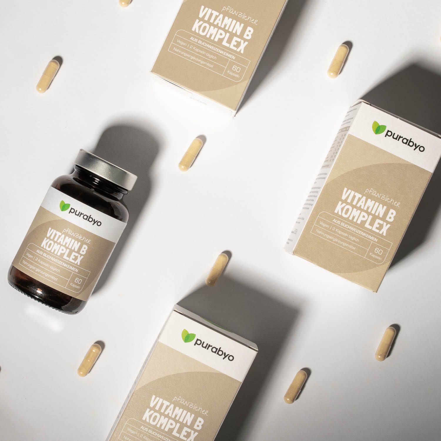 Purabyo Vitamin B Komplex, pflanzlich, in EU Bio Buchweizen, im Glas Kapseln, 1 er 60 St., 36 g
