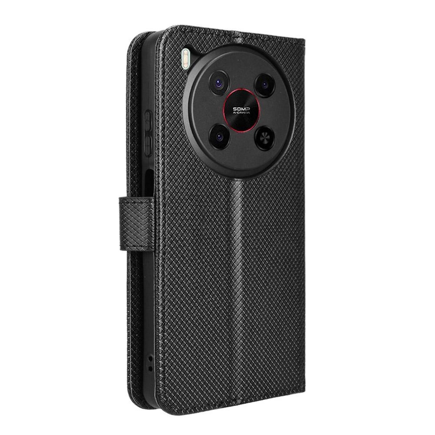 Wigento Smartphone-Hülle Für ZTE Blade V70 Max Diamant Design Wallet Kunstleder Hülle Schwarz, Diamantstruktur Kunstleder Hülle mit Kartenfächern und Standfunktion