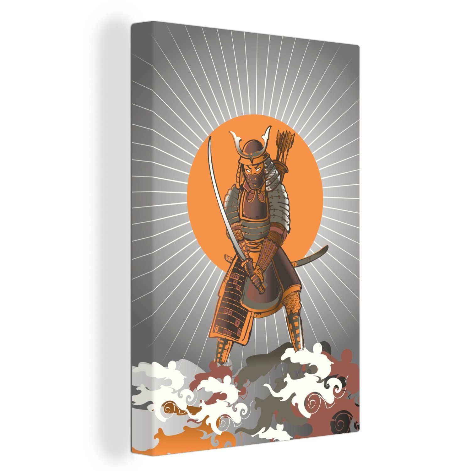 OneMillionCanvasses® Leinwandbild Eine Illustration der Samurai im Angesicht der aufgehenden Sonne, (1 St), Leinwandbild fertig bespannt inkl. Zackenaufhänger, Gemälde, 20x30 cm