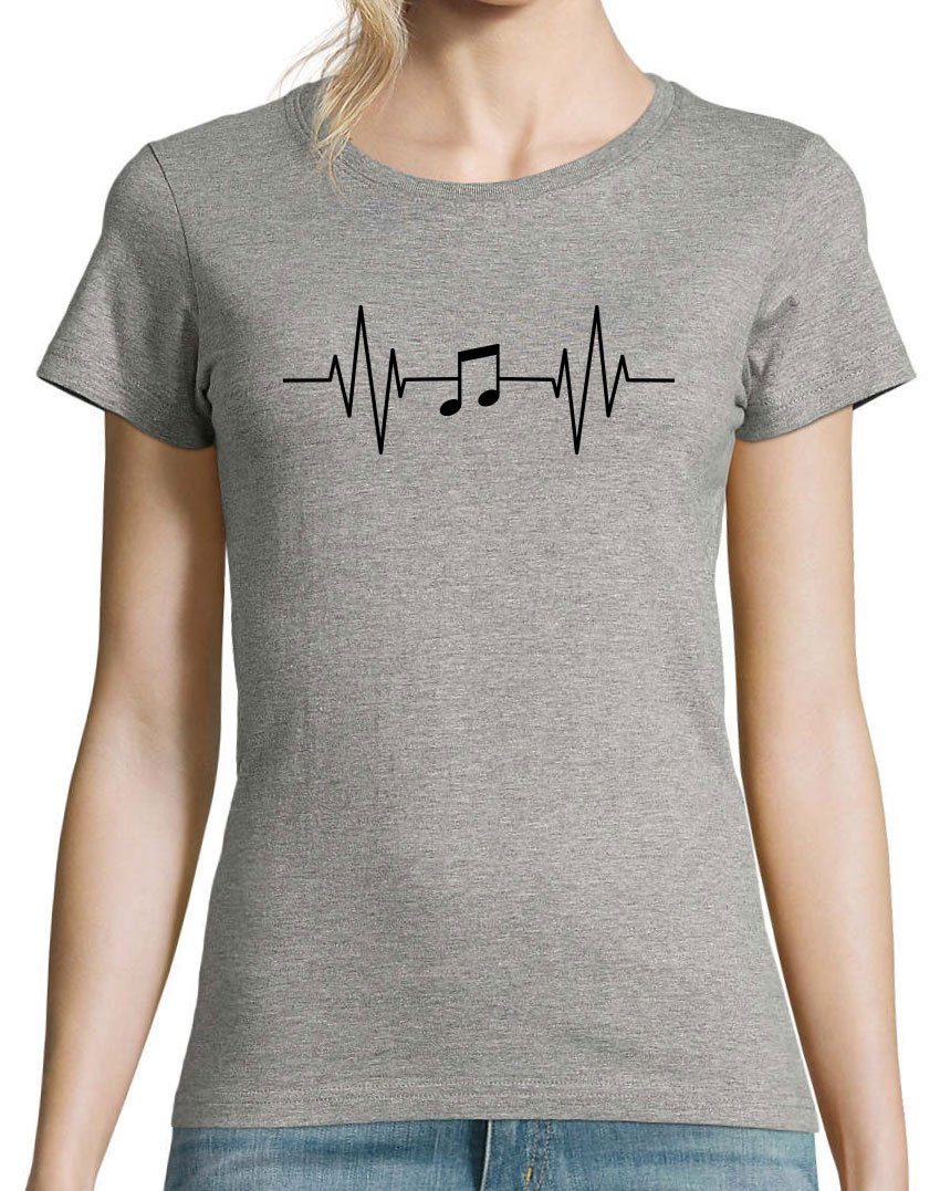 Heartbeat T-Shirt Musik Note Damen mit Shirt Grau Youth Designz Frontprint Music