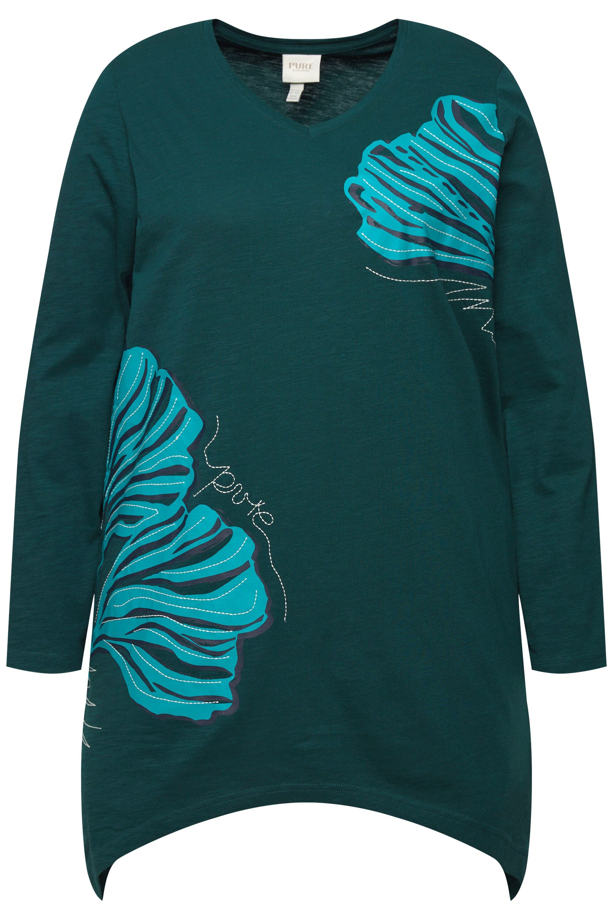 Ulla Popken Longshirt Longshirt Blätter V-Ausschnitt Langarm günstig online kaufen