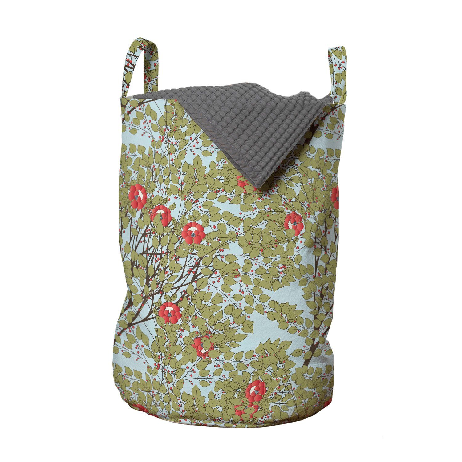 Abakuhaus Wäschesäckchen Wäschekorb mit Griffen Kordelzugverschluss für Waschsalons, Blumen Rokoko-Blumen-Blätter