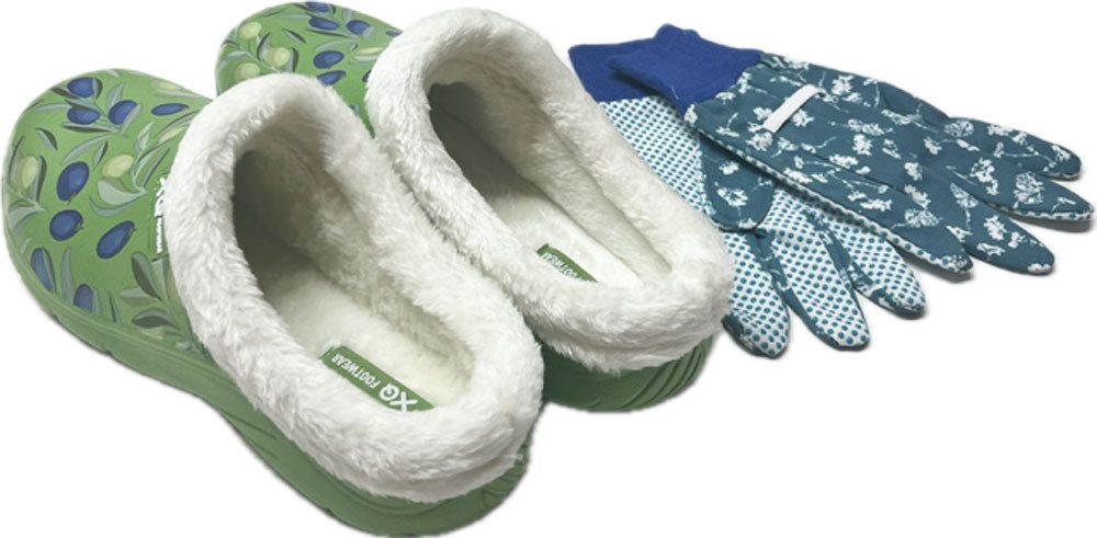 Steinnacher Bärbel Damen Gartenclogs grün Oliven gefüttert mit Gartenhandschuhen Clog