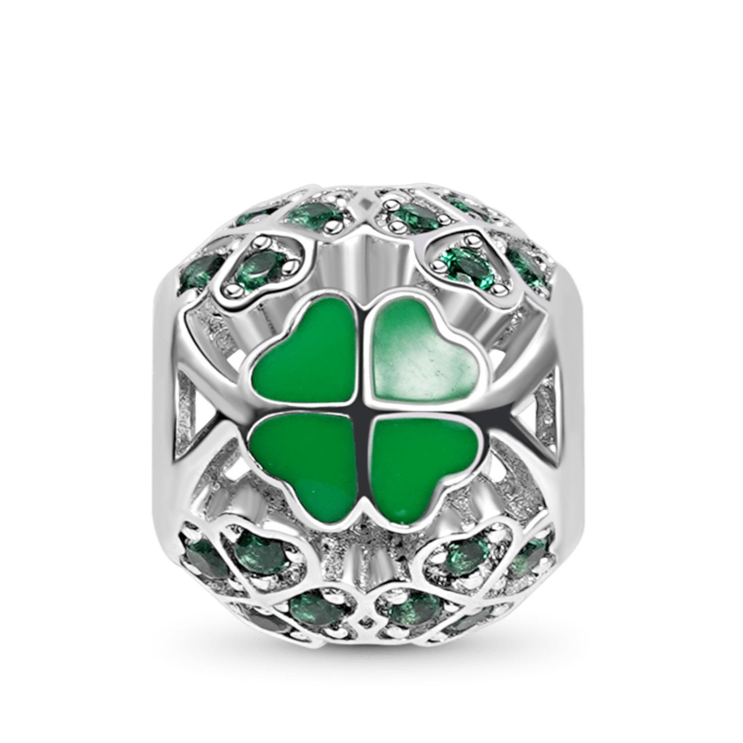 Gnoce Bead Gnoce Charm Grünes Kleeblatt BNCT47 Silber