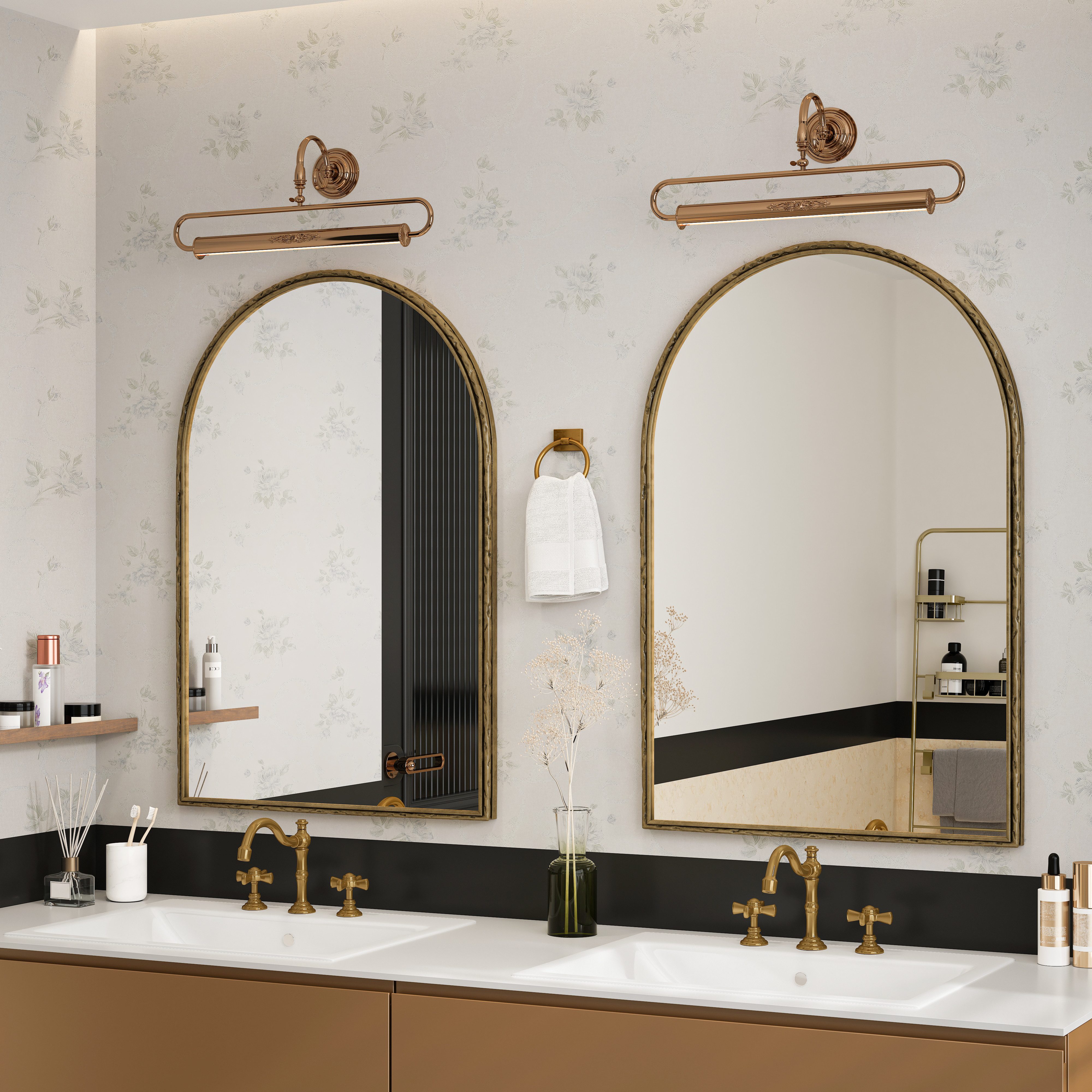 STILVORA Spiegel Bronzespiegel für Schminktisch,Bogenspiegel Metallrahmen,Wandbehang (Bogen-Wandspiegel für Badezimmer, Flur und Wohnzimmer – Robustes Design mit gehärtetem Glas, vielseitig als Schminkspiegel und Wanddekoration., 61*91cm)
