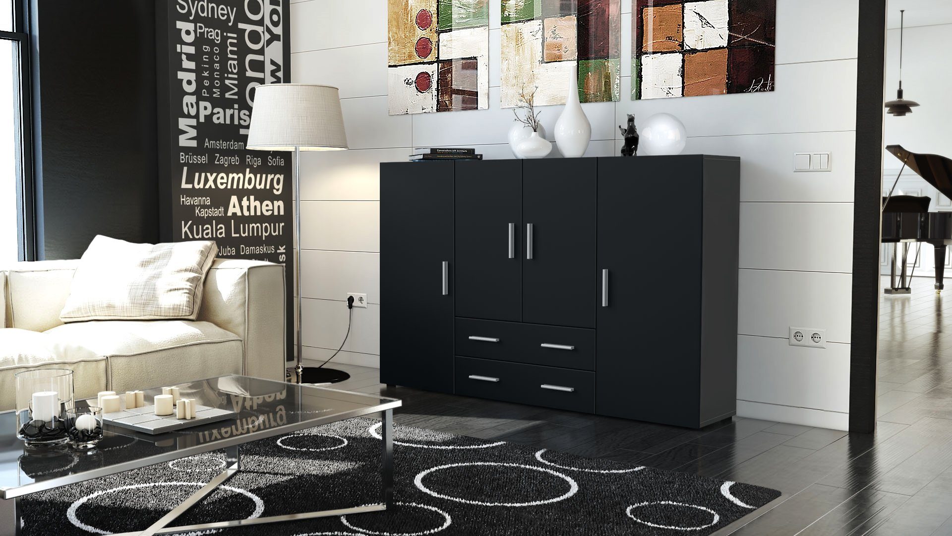 Vladon Highboard Nora (Anrichte mit 2 Schubladen und 4 Türen, mit insgesamt günstig online kaufen