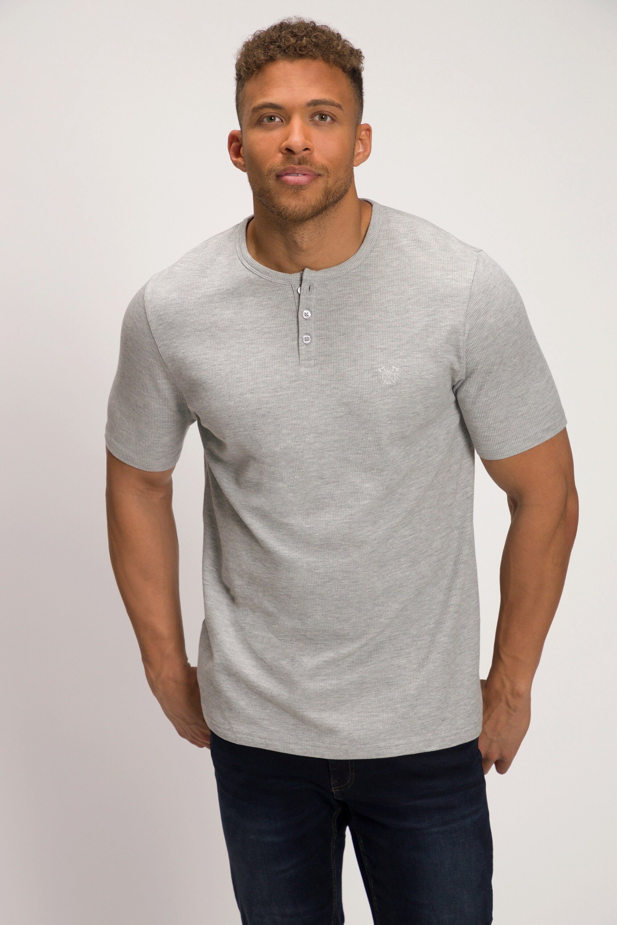 JP1880 T-Shirt Henley Shirt Halbarm Waffelpiqué grau melange