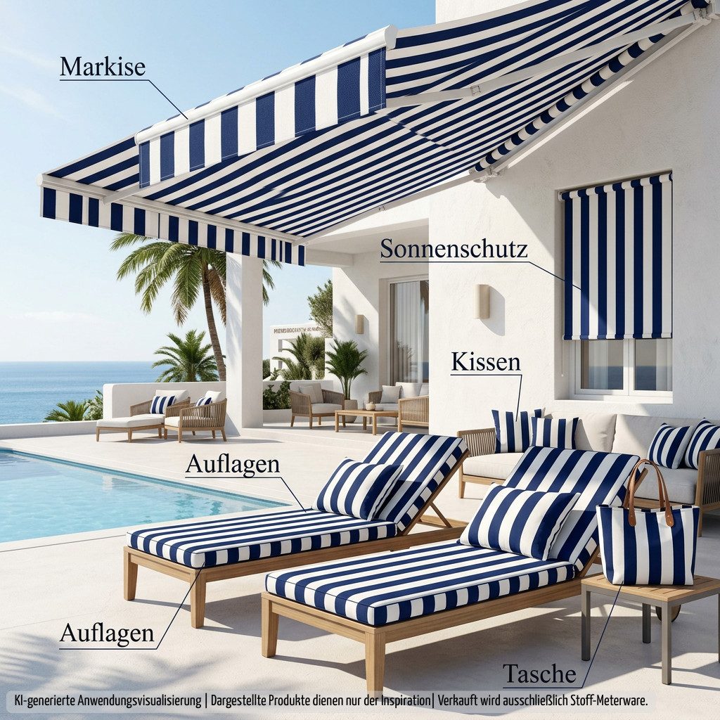 novely® Stoff Abverkauf, LLORET UV ACRYL Markisenstoff Strandkorb Outdoor Stoff, Antibakteriell, UV-beständig, wasserabweisend, Meterware, 1lfm