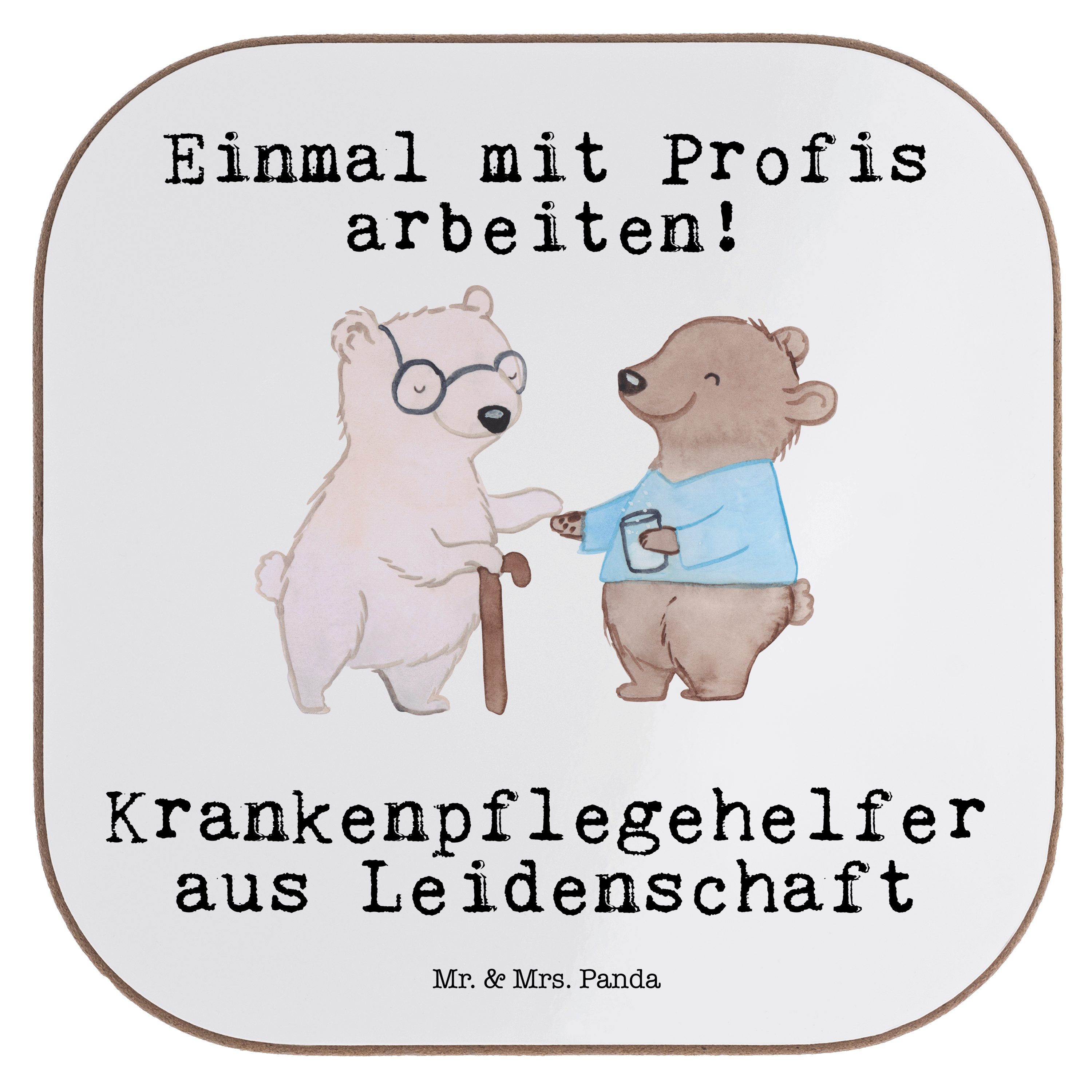 Mr. & Mrs. Panda Getränkeuntersetzer Krankenpflegehelfer aus Leidenschaft - Weiß - Geschenk, Pflegekraft, 1-tlg.