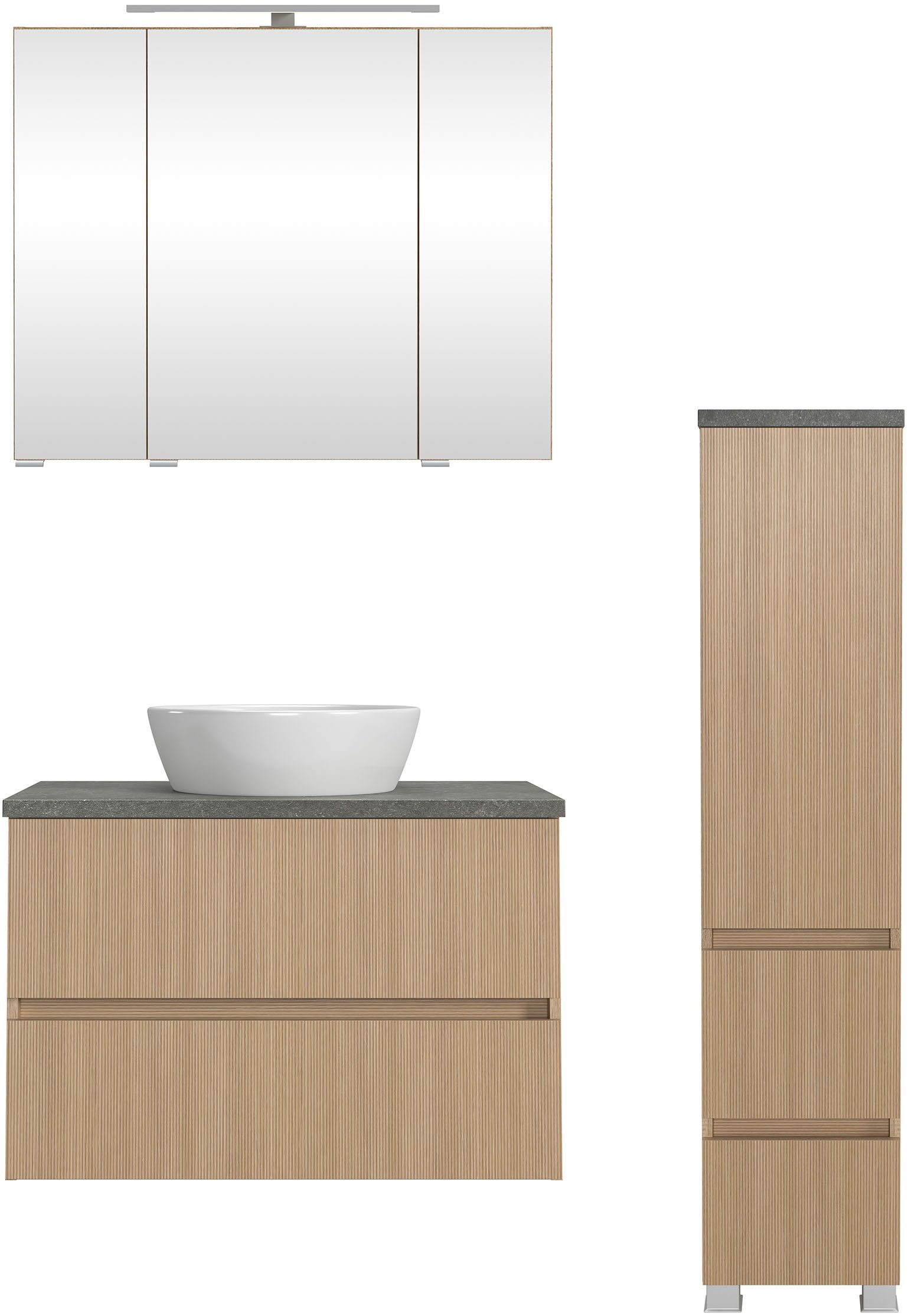welltime Badmöbel-Set EIXO, Set aus Spiegelschrank, Waschtisch und Midischrank, Set 110 cm breit, Badmöbel mit LED-Beleuchtung