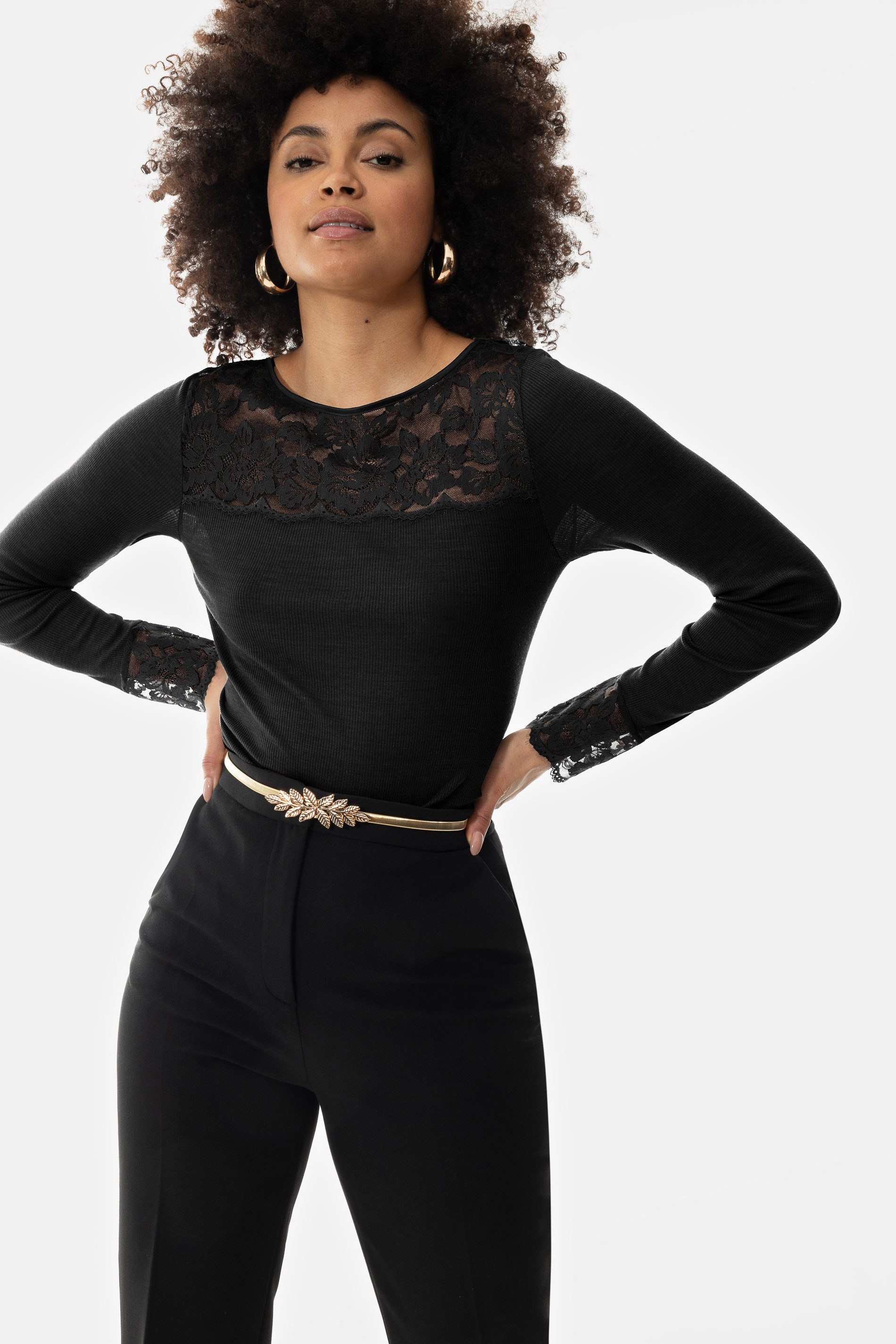 Mey Langarmshirt Damen Serie Wool Love Unifarben (1-tlg)