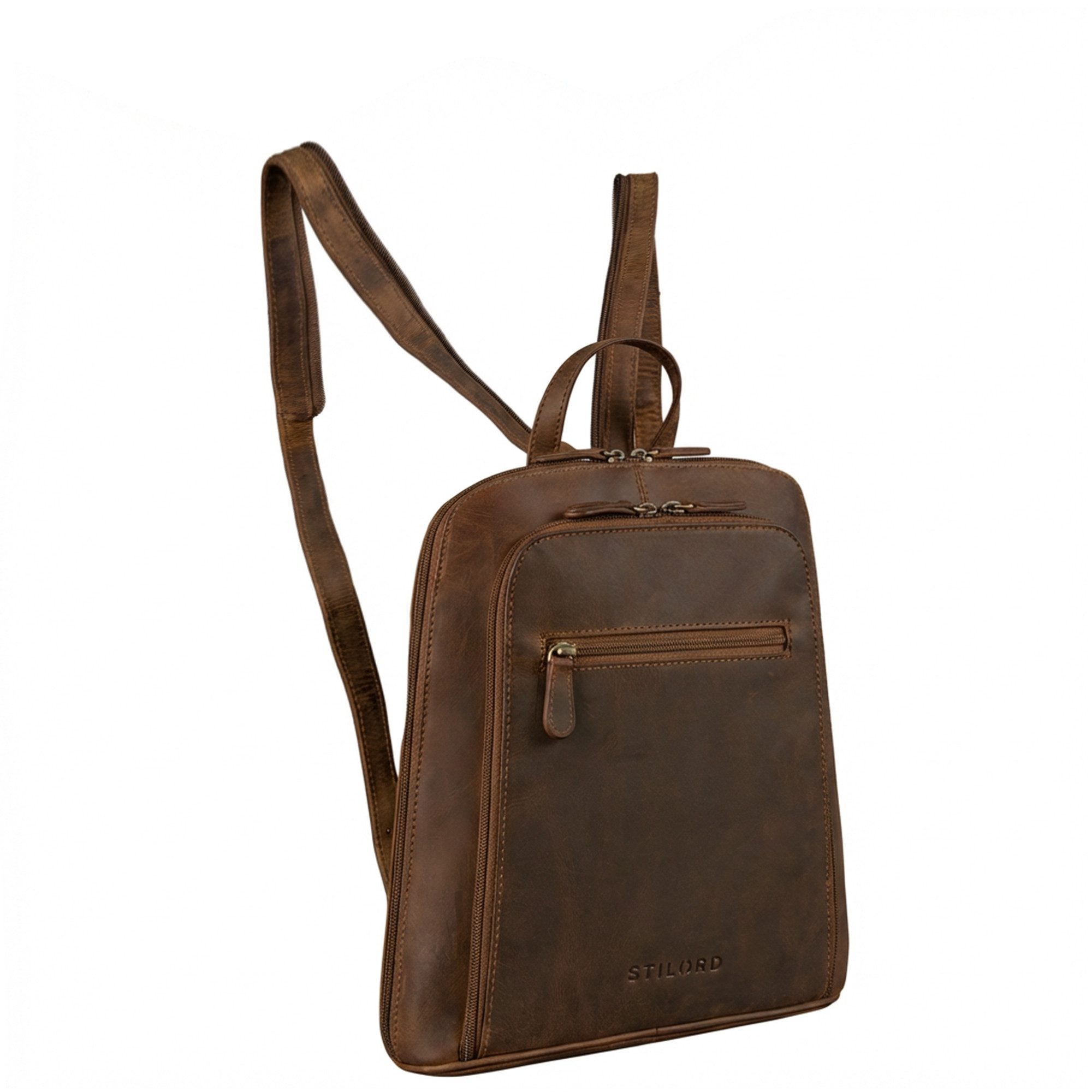 STILORD Cityrucksack "Millie" Kleiner Echtleder City Rucksack für Damen, Lederrucksack mit Reißverschluss, Schnallen & Anti Diebstahl Fach
