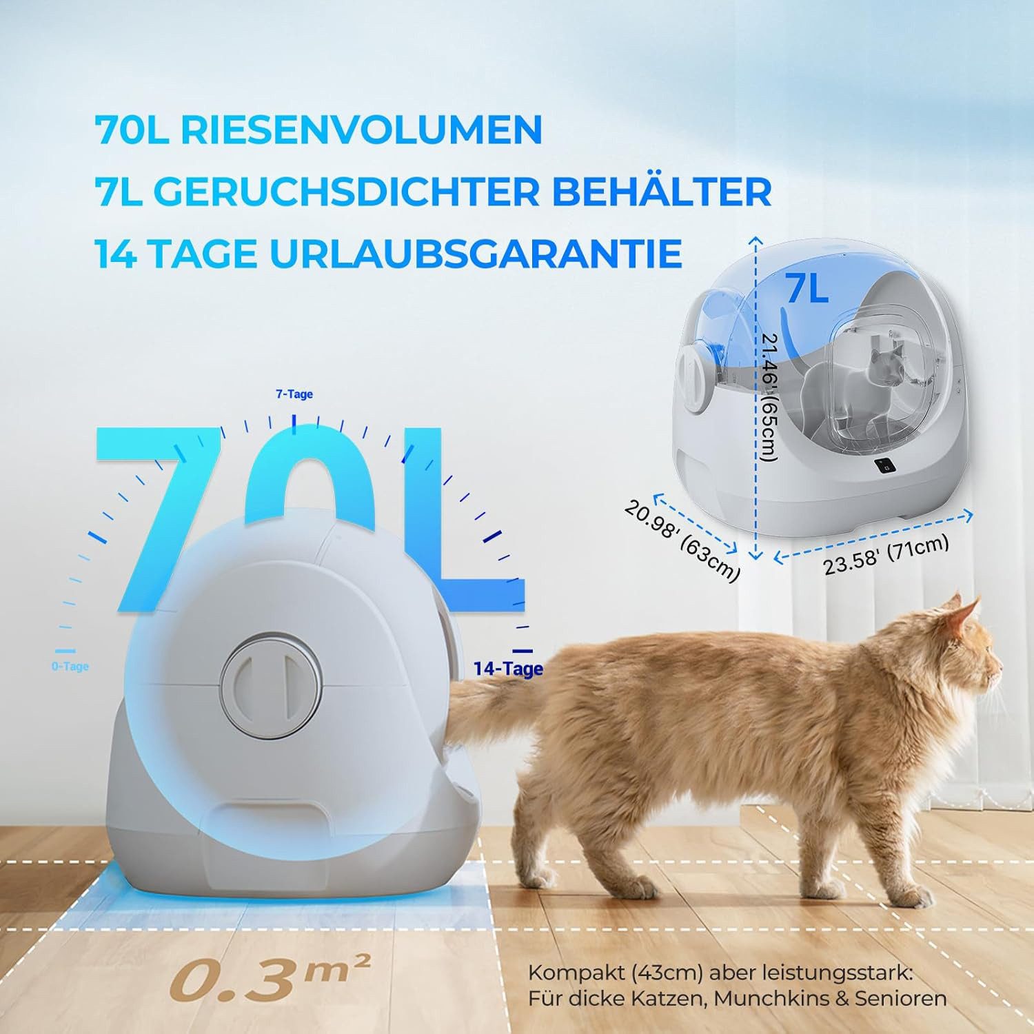 CATLINK Katzentoilette Baymax Selbstreinigendes Katzenklo XXL für eine Katze – WLAN APP, Anti-Blockierschutz, Gesundheits-Monitoring, 7L Behälter, 70L Volumen