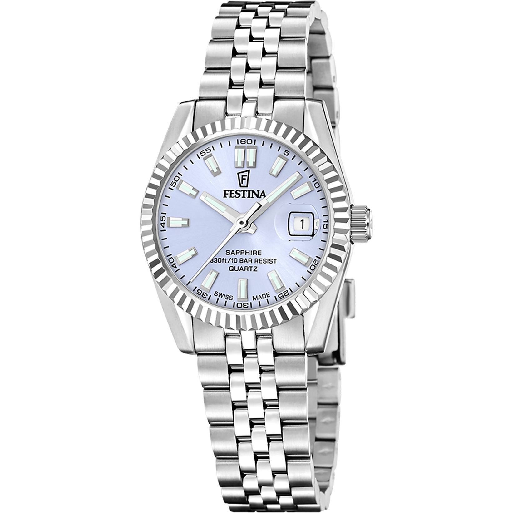 Festina Quarzuhr Classic Steel F20087_3, Armbanduhr, Damenuhr, Swiss Made, Edelstahlarmband, analog, Tag