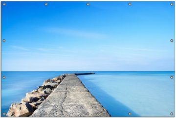 Wallario Sichtschutzzaunmatten Pier am blauen Ozean mit blauem Himmel