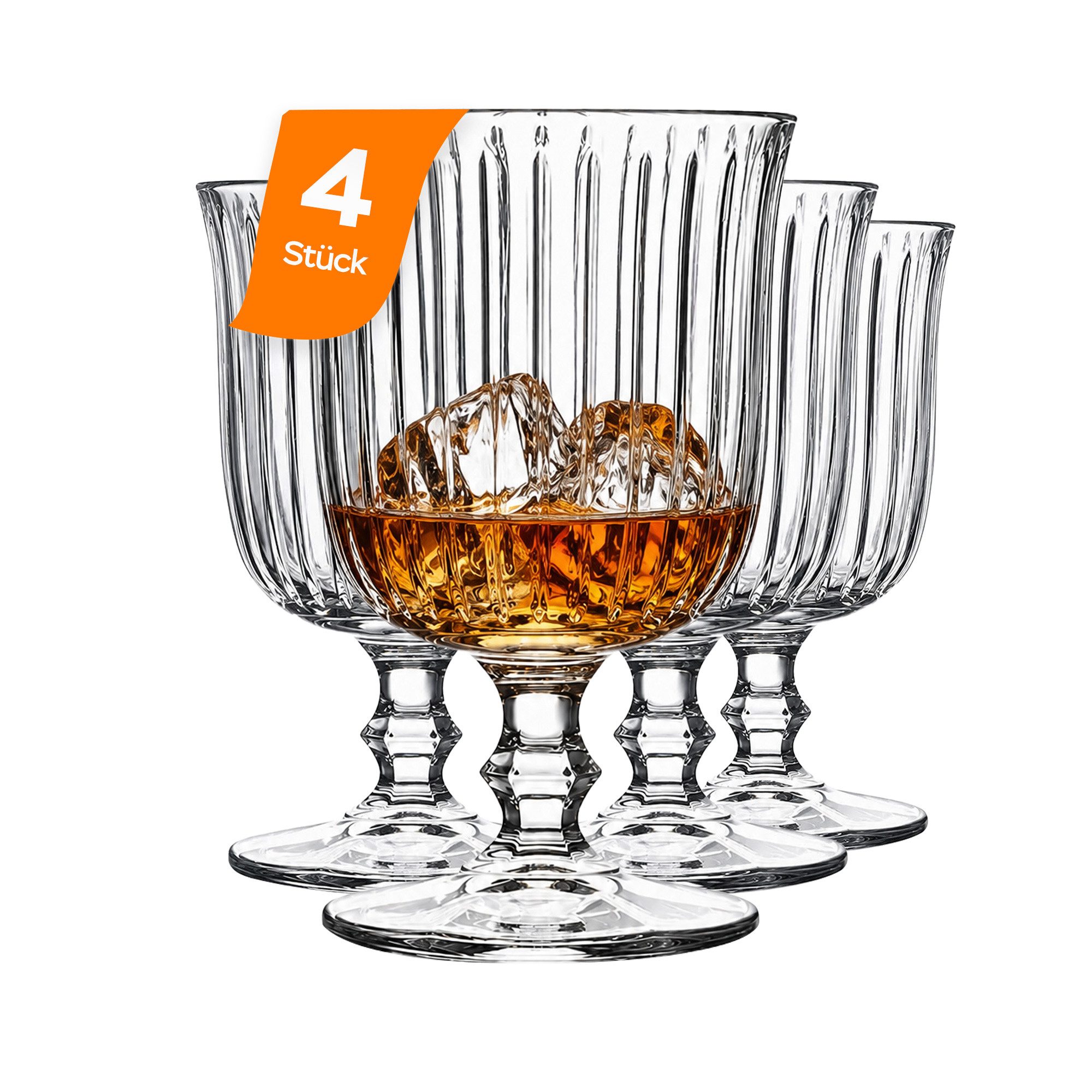 Pasabahce Cognacglas, 4-tlg., Glas, Brandyglas mit 255 ml und Rillendesign