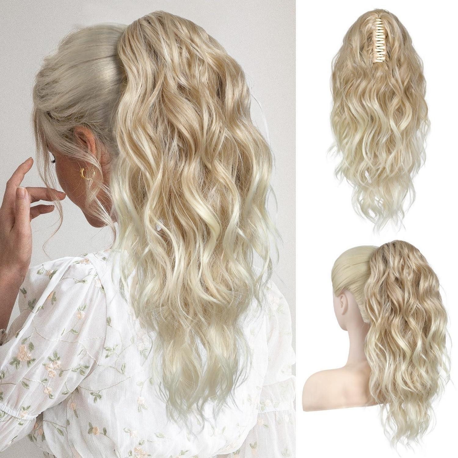 LuxusKollektion Kunsthaar-Extension Pferdeschwanzverlängerung Klauenclip 46 cm Dunkelblond bis Hellblond