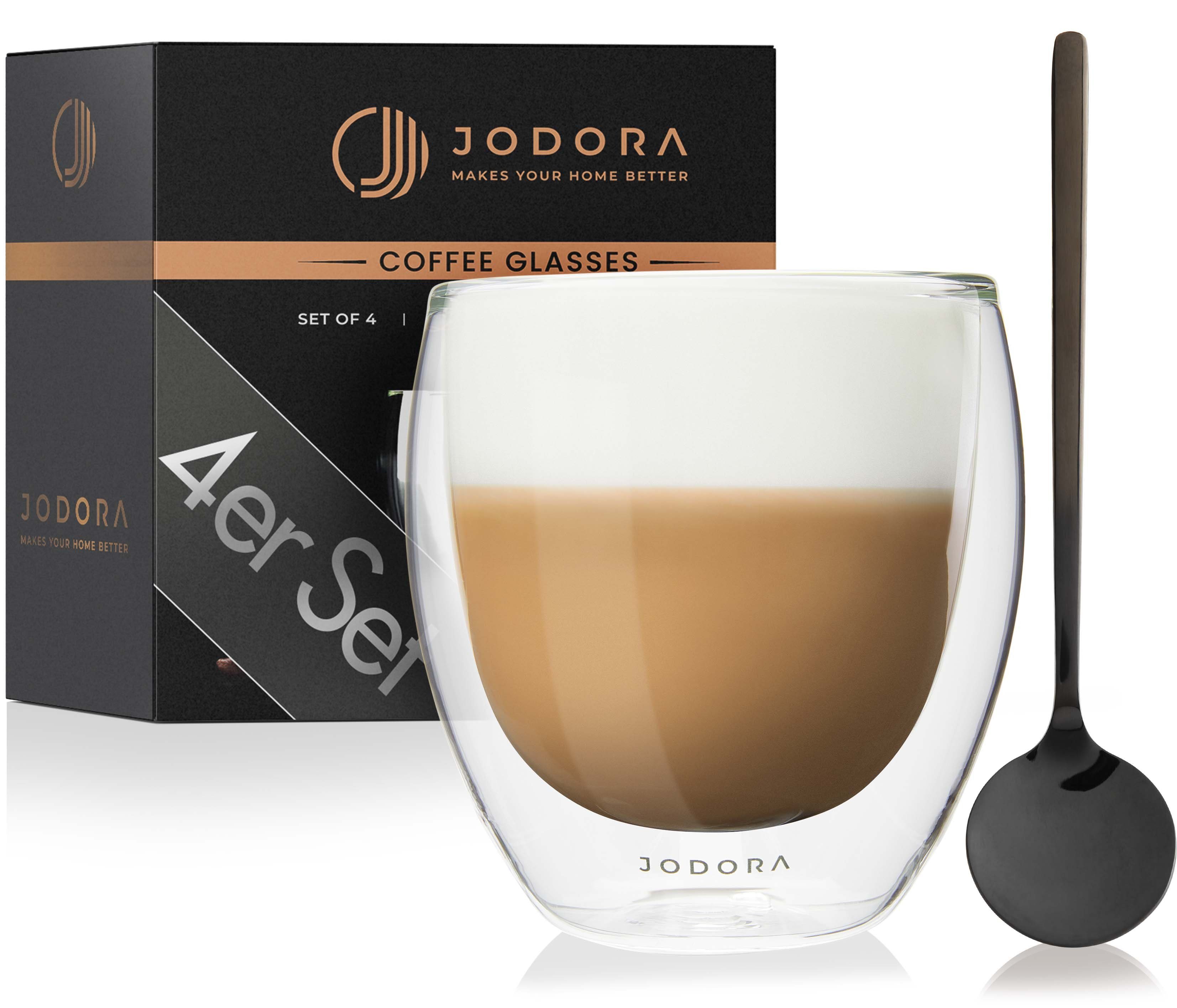 JODORA Cappuccinotasse Design Cappuccino Gläser doppelwandig - {4 x 250ml}