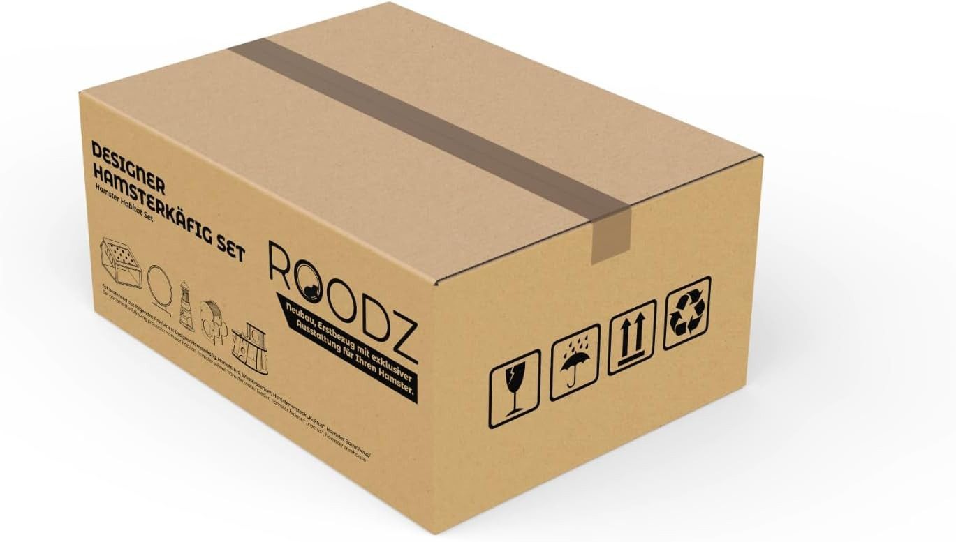 Roodz Kleintierkäfig Designer-Hamsterkäfig-Set – Holz & Acryl, inkl. Zubehör, 5-teilig