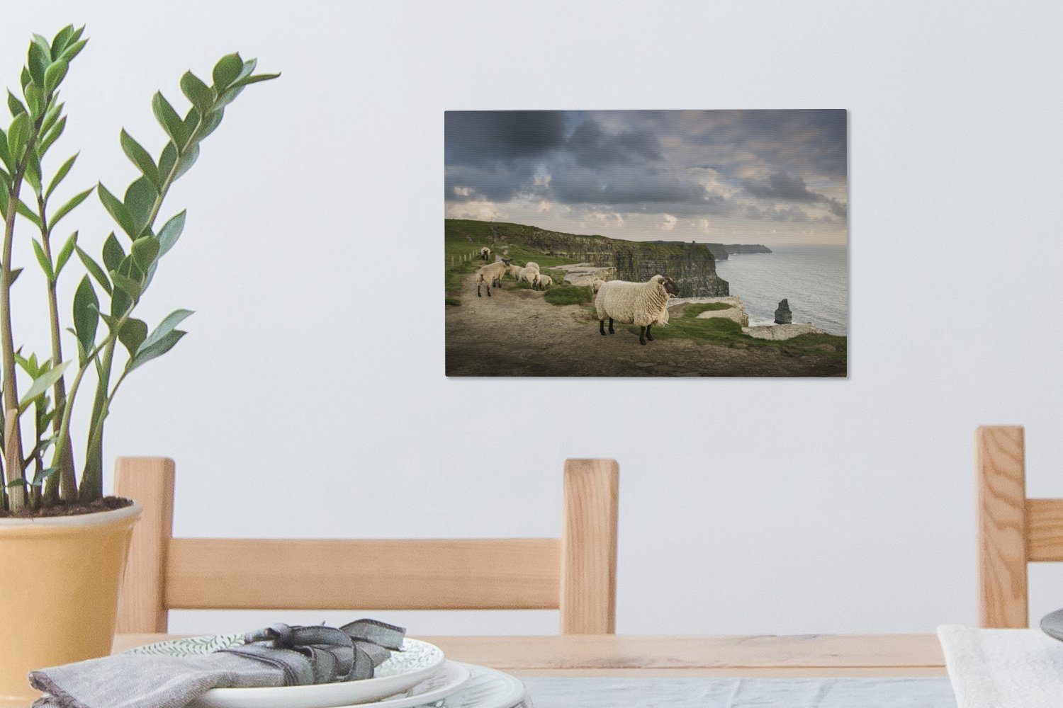 Küstenklippen Leinwandbilder, auf (1 Aufhängefertig, Irland, St), cm in OneMillionCanvasses® 30x20 Wandbild Schafe stehen Leinwandbild Wanddeko,
