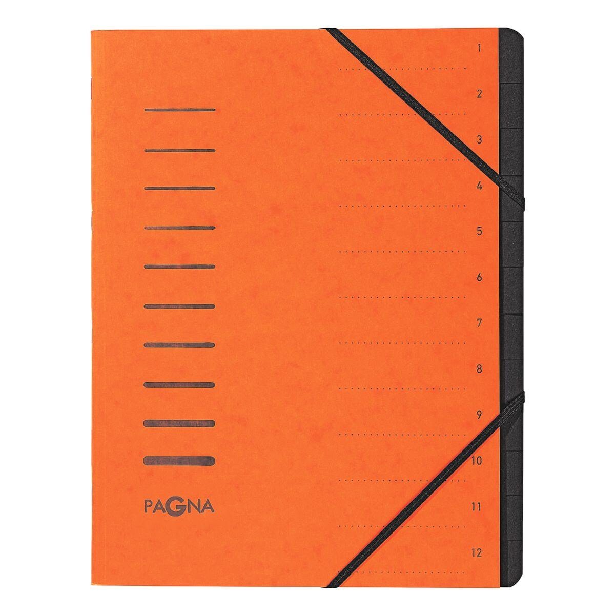 PAGNA Organisationsmappe, Ordnungsmappe 1-12, 12 Fächer, schwarzes Griffregister, A4