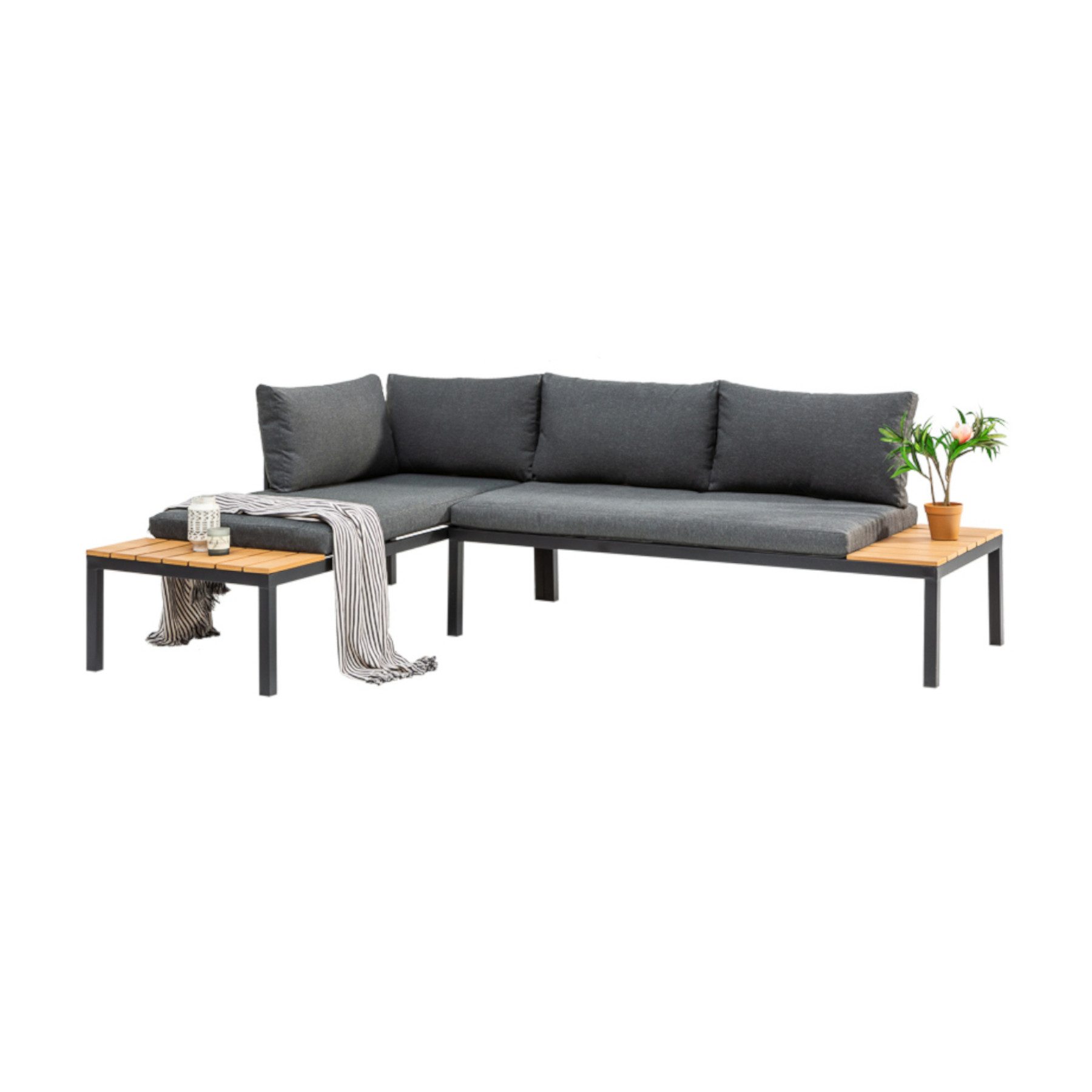 riess-ambiente Gartenlounge-Set ORLANDO LOUNGE 240cm anthrazit/grau - Aluminium, wetterfest, modular, (Set, 1-tlg), flexibles Lounge-Set mit bequemen Kissen – ideal für Outdoor-Bereiche