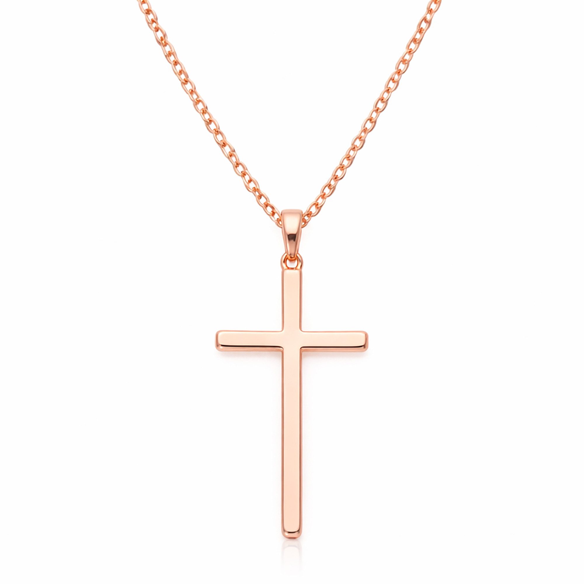 LÖB Kette mit Anhänger 18K Roségold vergoldet Kette Kreuz Anhänger Kreuzanhänger Kreuzkette (Geschenke für Frauen Damen Beste Freundin Mutter Mama Ehefrau Oma sie zum Geburtstag Schmuck Sommer, Inkl. Schmuckbox), Halskette Schlicht Kommunion Poliert Rotgold Rosé Gold Damen Herren