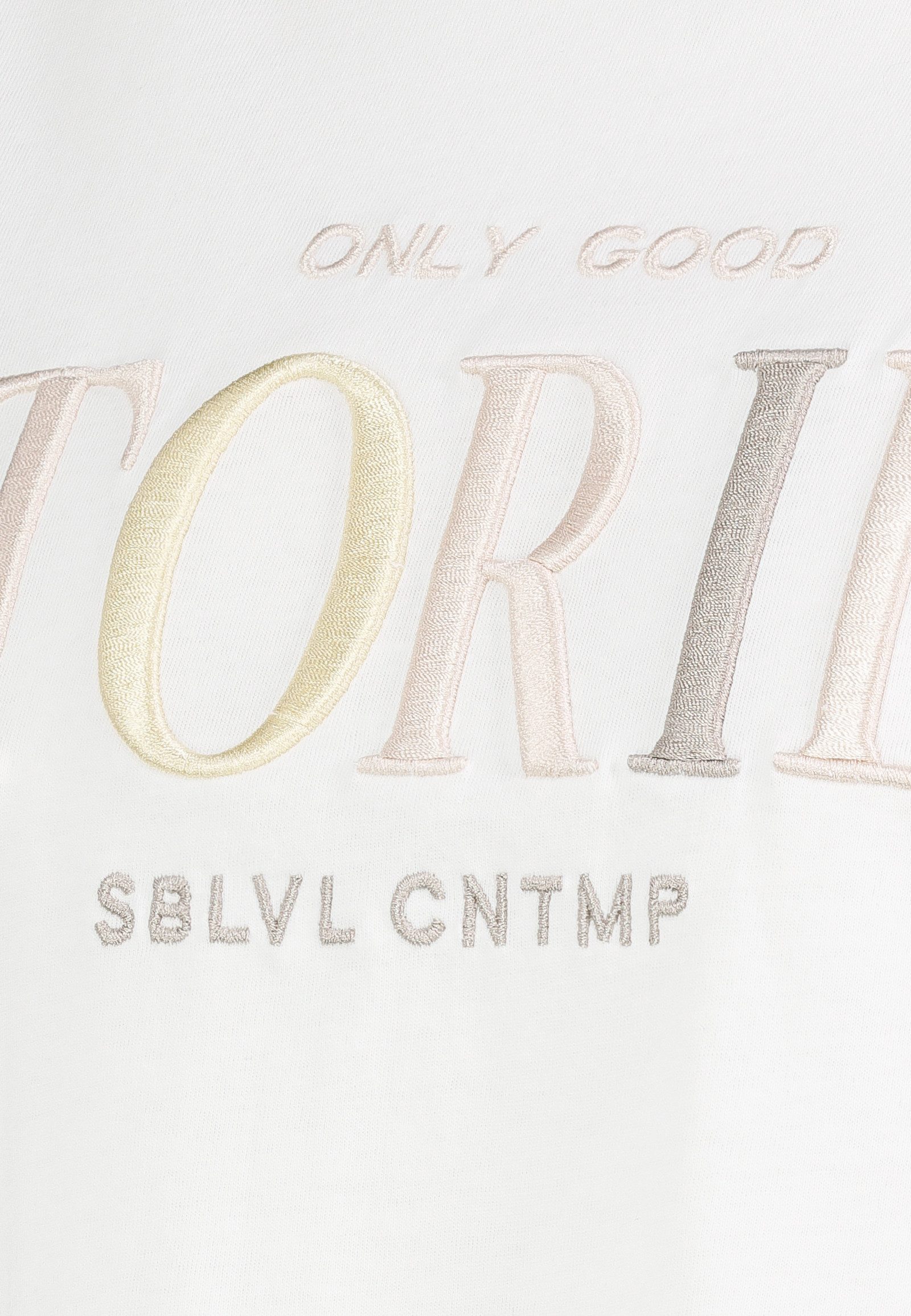 SUBLEVEL T-Shirt Minimalistischer Schriftzug Rundhals Kurzarm Locker für Damen (1-tlg) Baumwolle Normal Fit Rundhals Kurzarm Spruch atmungsaktiv