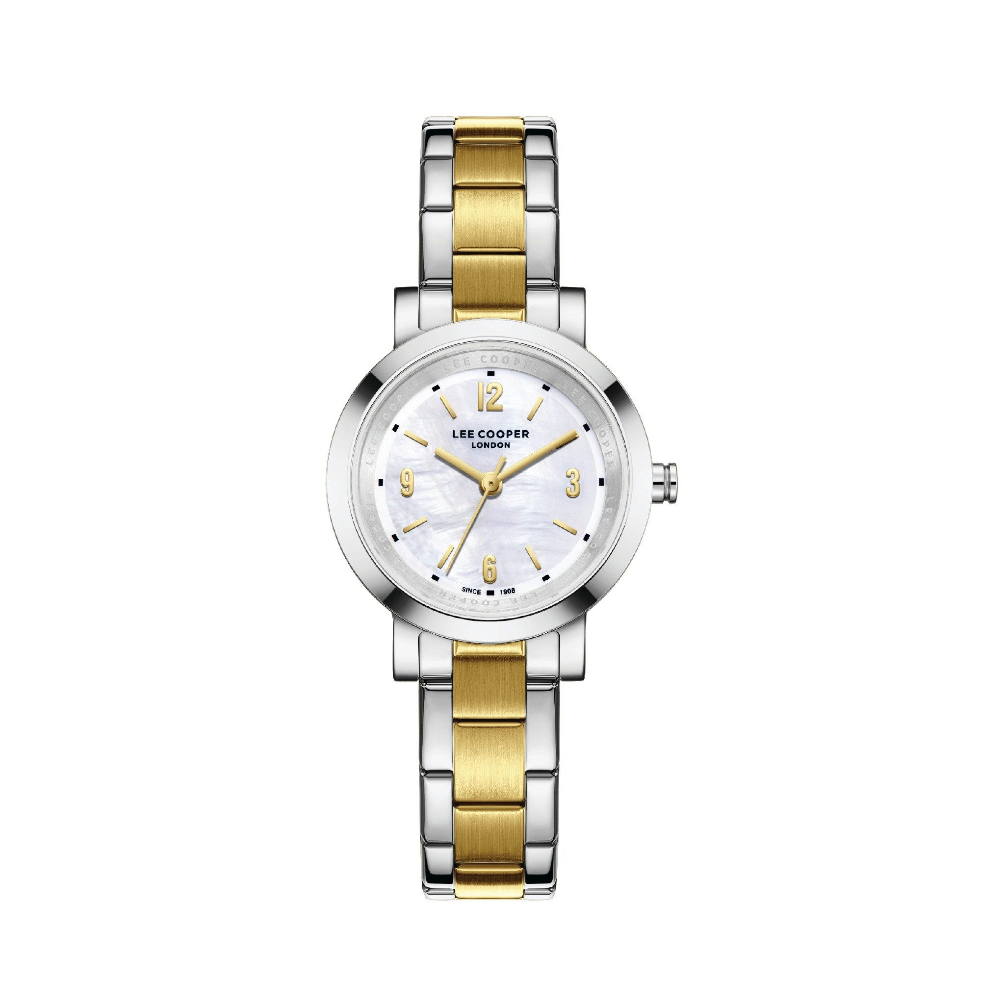 Lee Cooper Quarzuhr Damenuhr mit Metallarmband, 28 mm, Damen Armbanduhr Perlmutt-Zifferblatt, silber – LC08209.220, Mineralglas, 3 ATM, inkl. Geschenkbox