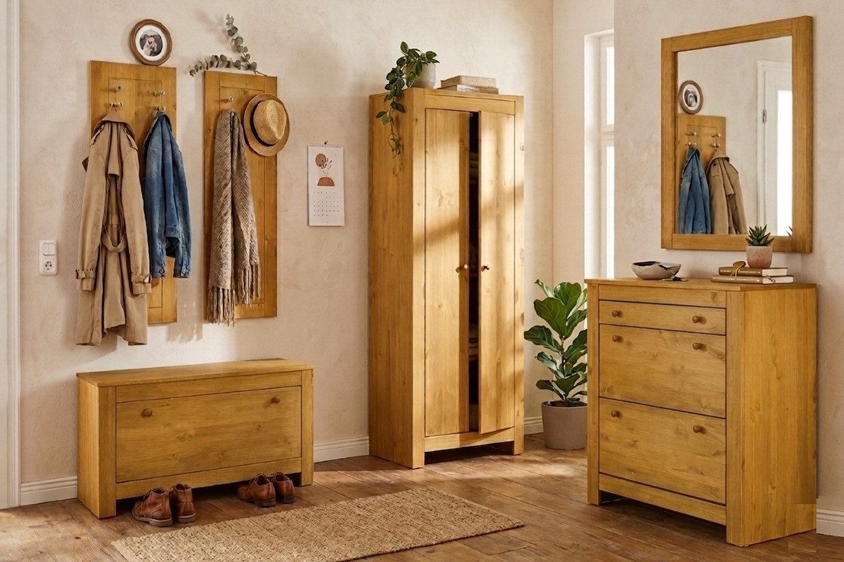 Clever-Moebel Garderoben-Set Garderoben-Set Flur 6-tlg Massivholz Kiefer Landhausstil, (Sparset, 6tlg. Set), Stil: Landhaus, 6 teilig