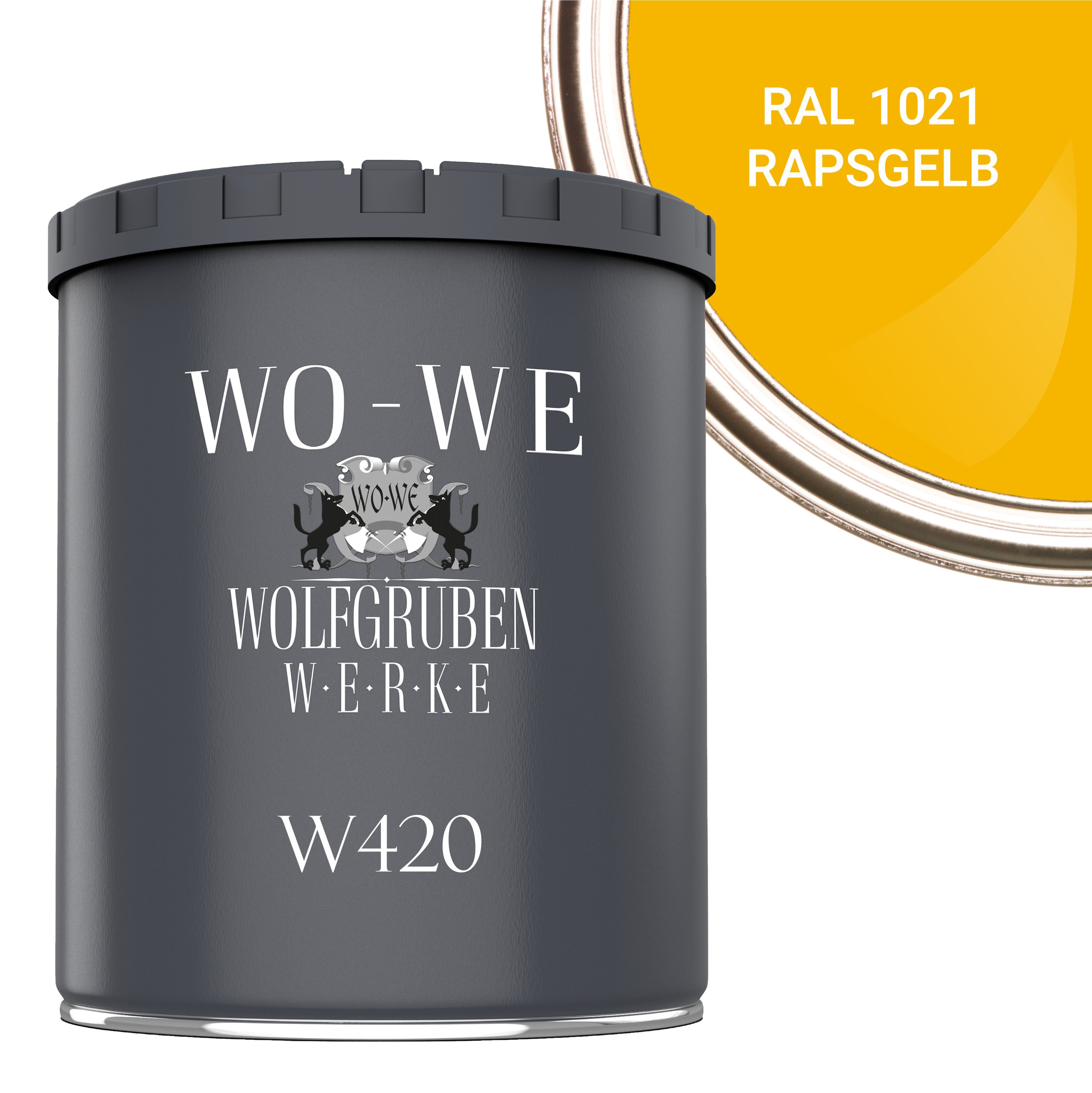 WO-WE Holzlack Holzfarbe Wetterschutzfarbe Holzanstrich W420, 1-10L, Seidenglänzend, Wasserbasis RAL 1021 Rapsgelb