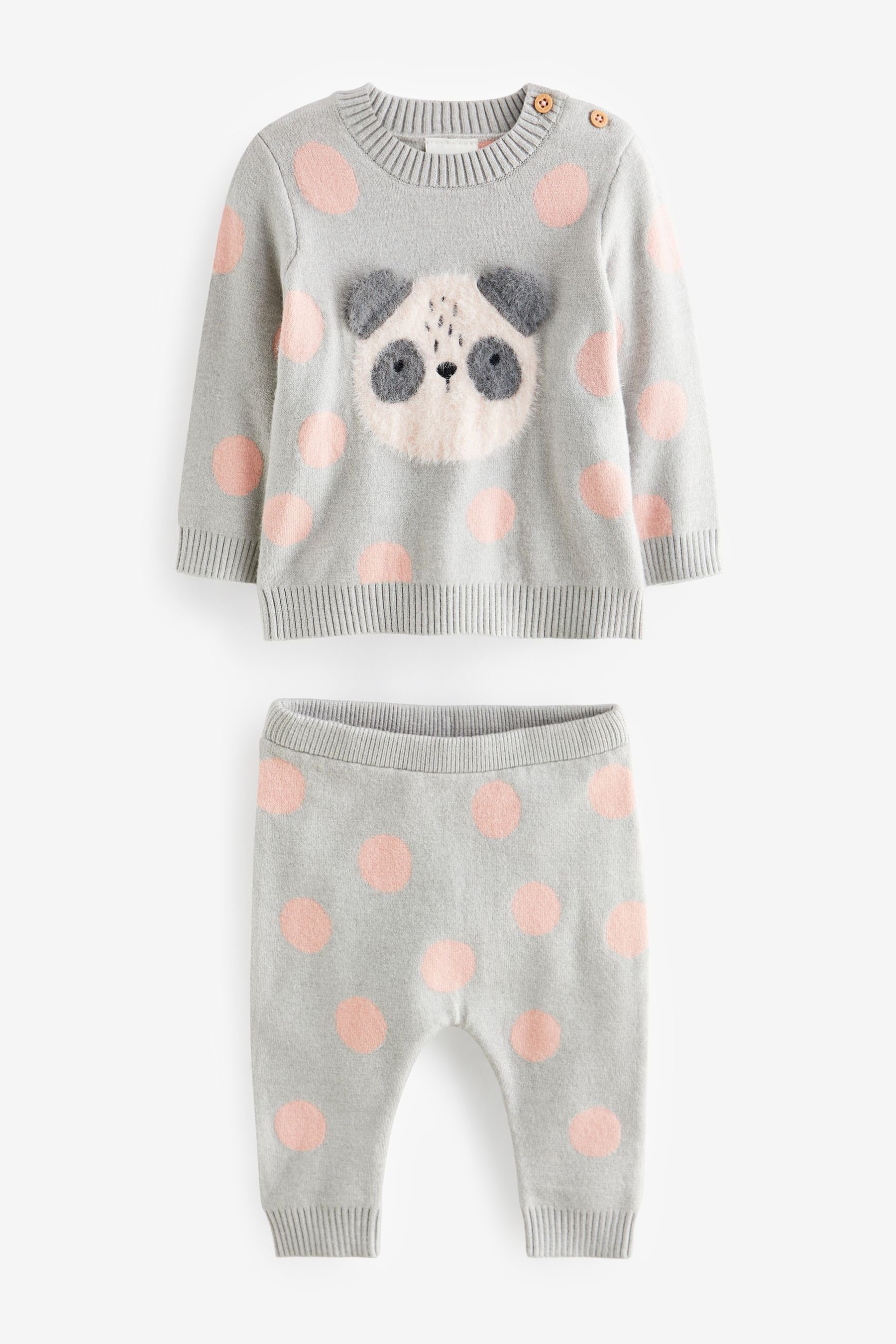 Next Strickpullover 2-teiliges Baby-Strickset (2-tlg) Grey/Pink Panda