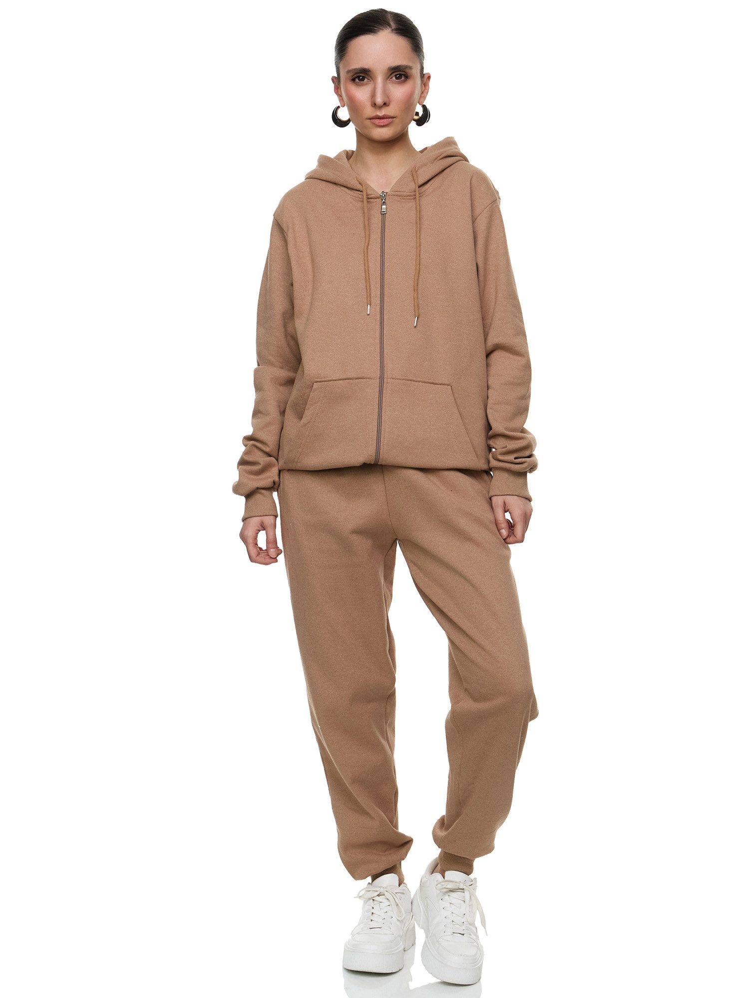 L.gonline Freizeitanzug Damen Jogginganzug, Freizeitanzug, Hausanzug 586 (Kapuzenjacke mit Reißverschluss, Hose, 2-tlg), Fitness Freizeit Casual