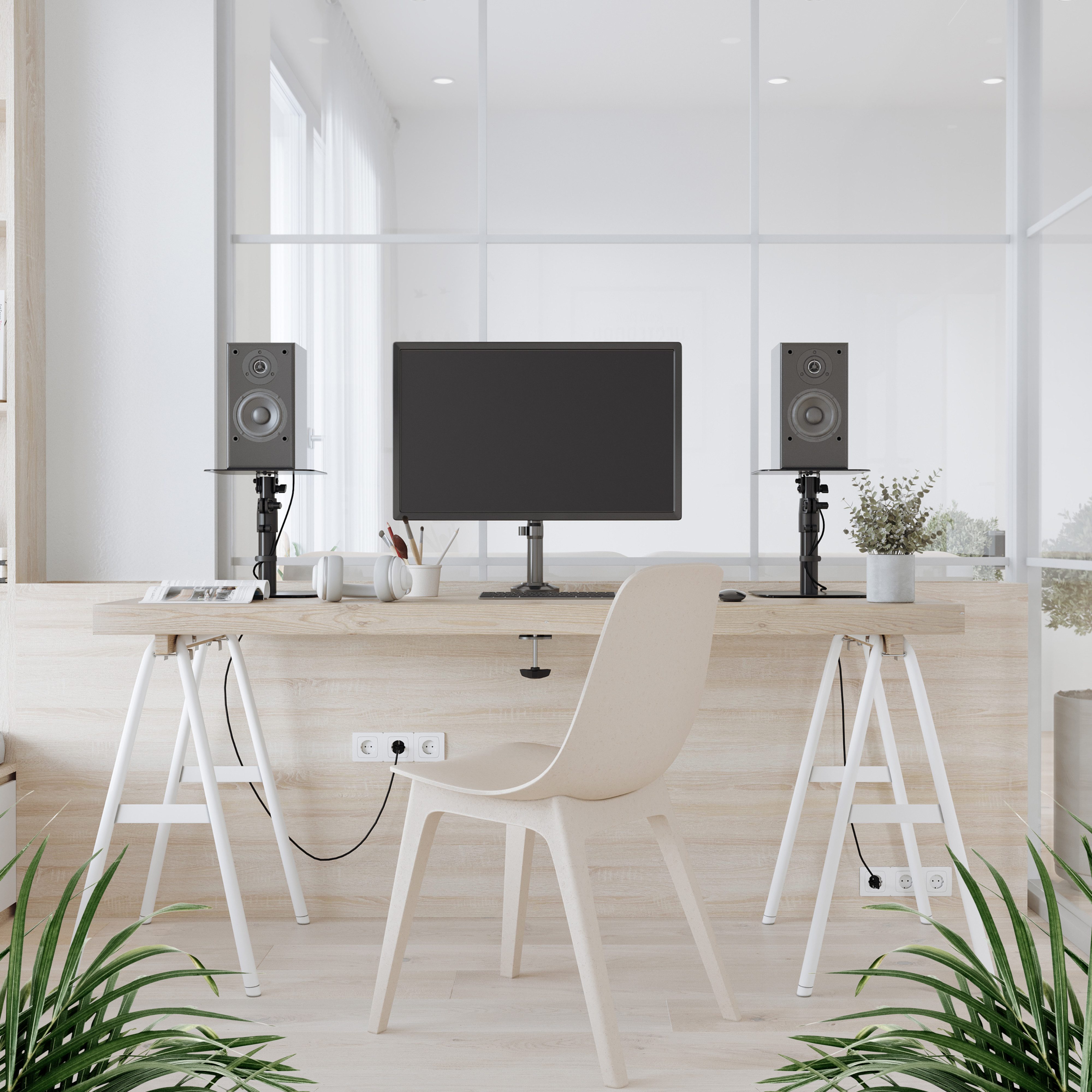 RICOO Lautsprecherständer Universeller PC Lautsprecher Boxen Ständer Höhenverstellbar LH069-C, (2 Stk. Ständer Lautsprecherhalter Tischhalter, 2-tlg., 2x Boxenständer Tischhalterung für Lautsprecher, Universelle Boxen Ständer mit Tischklemme belastbar bis 15Kg)