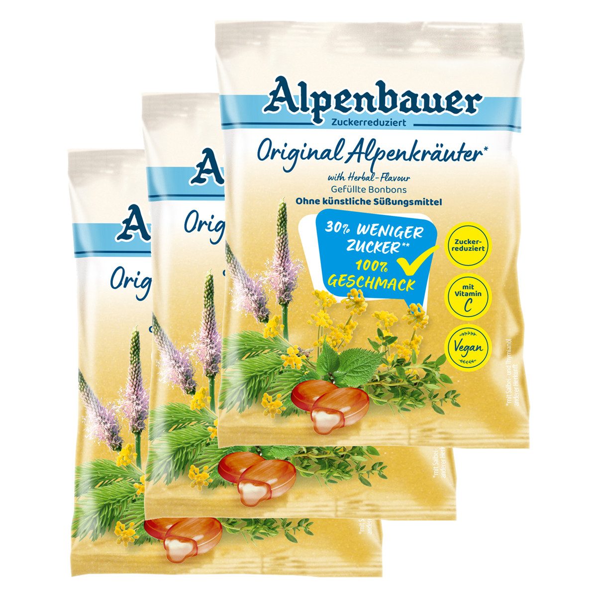 Alpenbauer Süßigkeit, Alpenbauer Alpenkräuter Original Bonbons zuckerreduziert 60g 3er Pack
