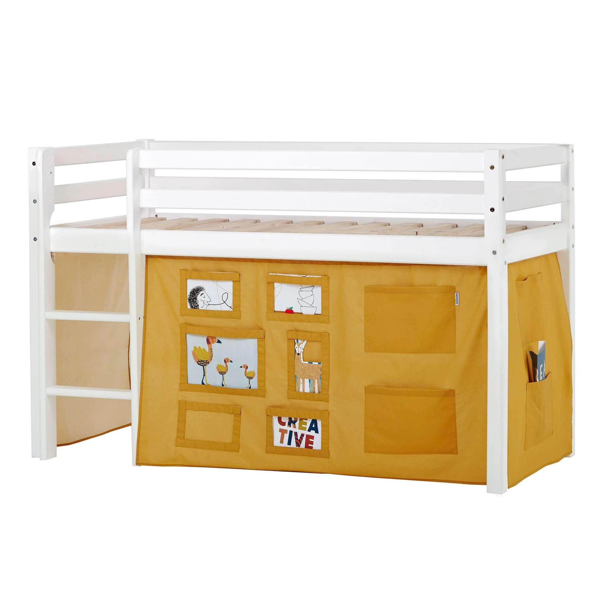 Hoppekids Hochbett ECO Dream, Kinderbett, Spielbett, Halbhohes Bett aus Massivholz inkl. Vorhang-Set Creator, Bettgröße & Matratze wählbar