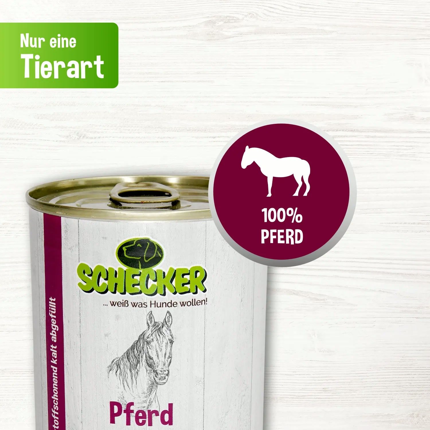 Schecker Pferd PUR Nassfutter - empfindliche bis sehr empfindliche Hunde, Nassfutter für: Hunde, Fettarm, ohne Farbstoffe, ohne Konservierungsstoffe