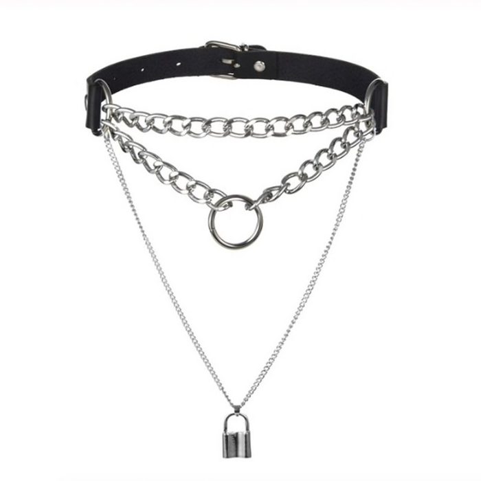 Sandritas Erotik-Halsband Halsband mit Schlossanhänger Sklave Kette Metall Schwarz Bondage